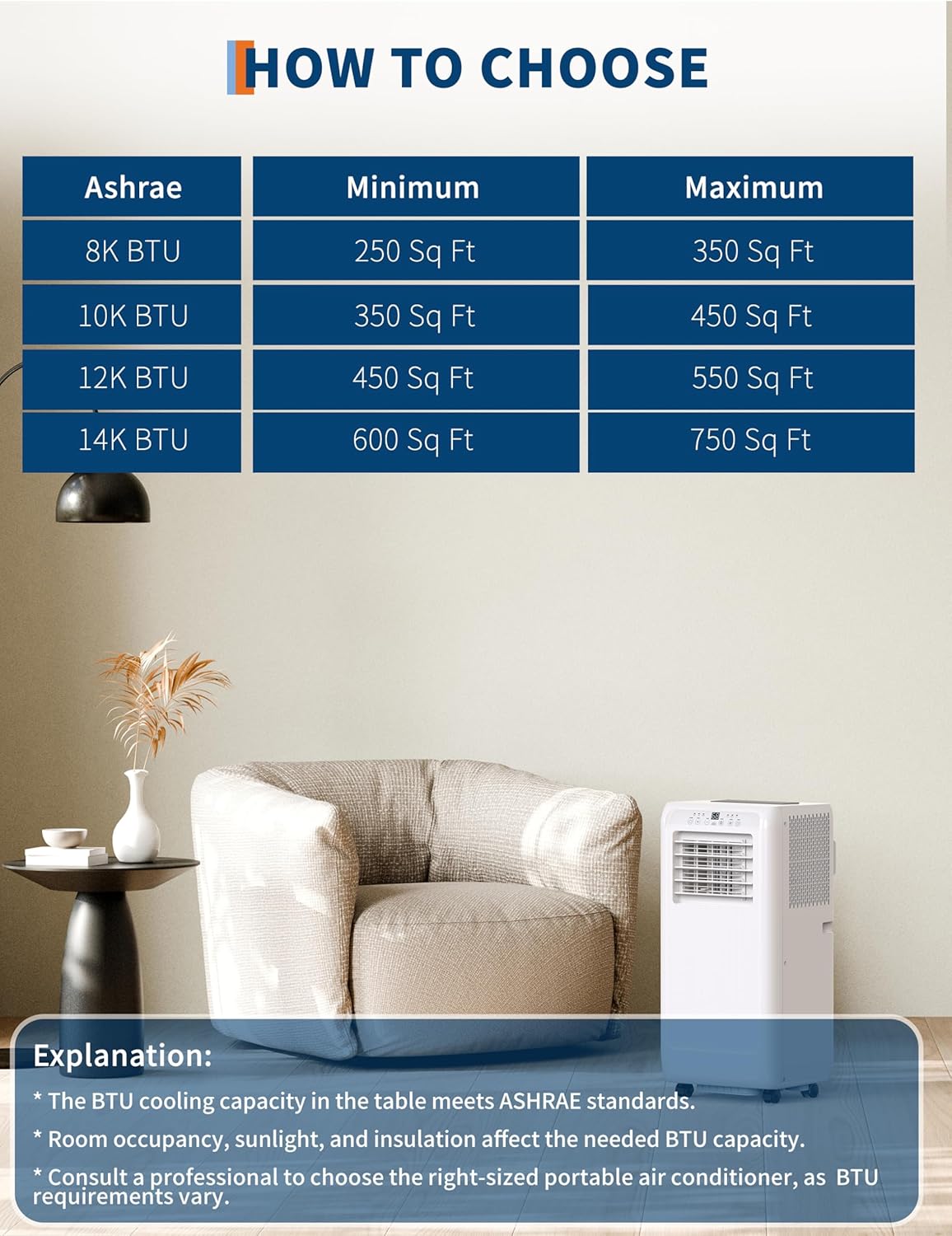 8,000 BTU Portable Air Conditioner, Cools Up To 350 Sq.Ft, Auto Swing, 3 Fan Speeds, Dehumidifier, with Remote Control & Window Kit