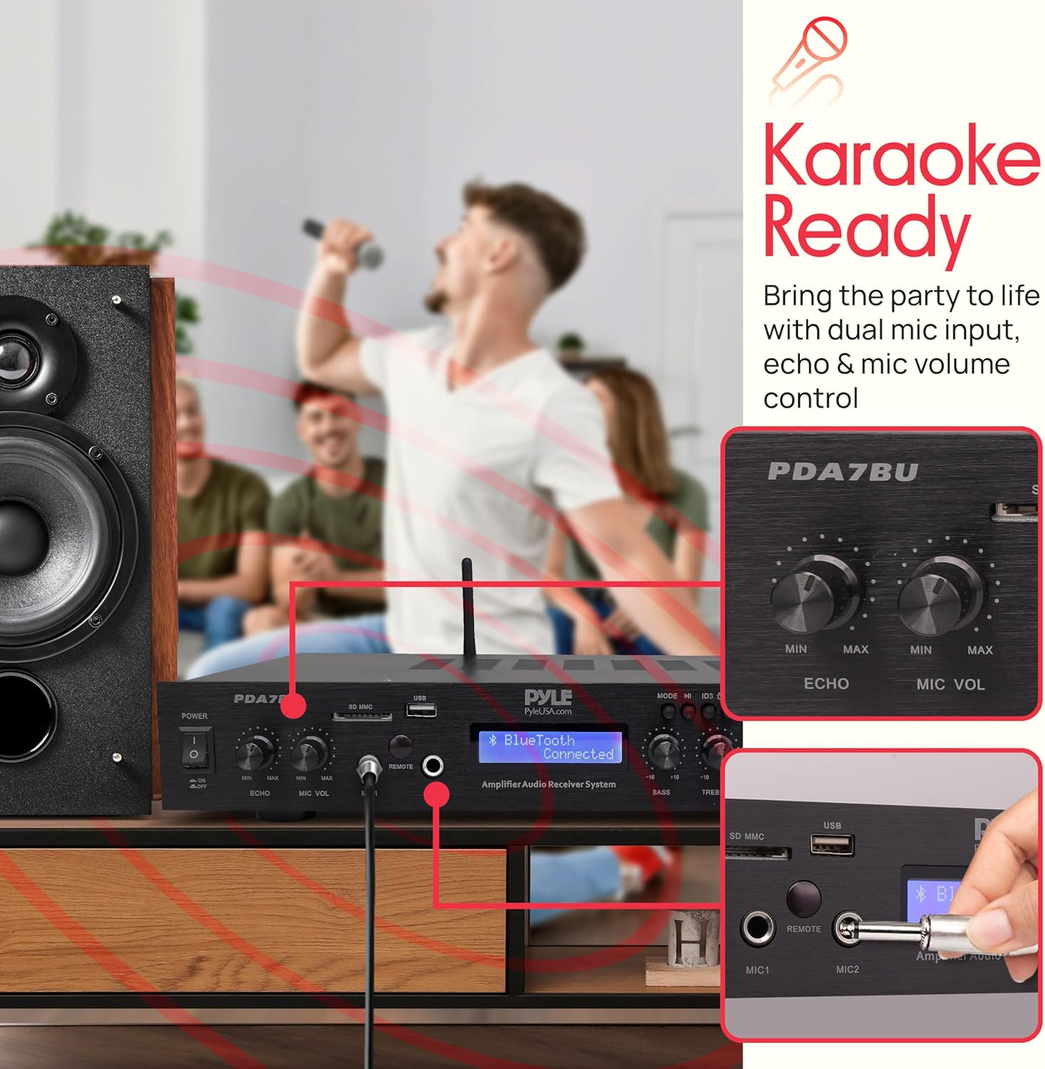 Pyle 5 Channel Rack Mount Bluetooth Amplifier Receiver - Home Theater Amp, Speaker Amplifier, Bluetooth Wireless Streaming, MP3/USB/SD/AUX/FM Radio, 200Watt, w/Digital ID3 LCD Display from - PDA7BU.5