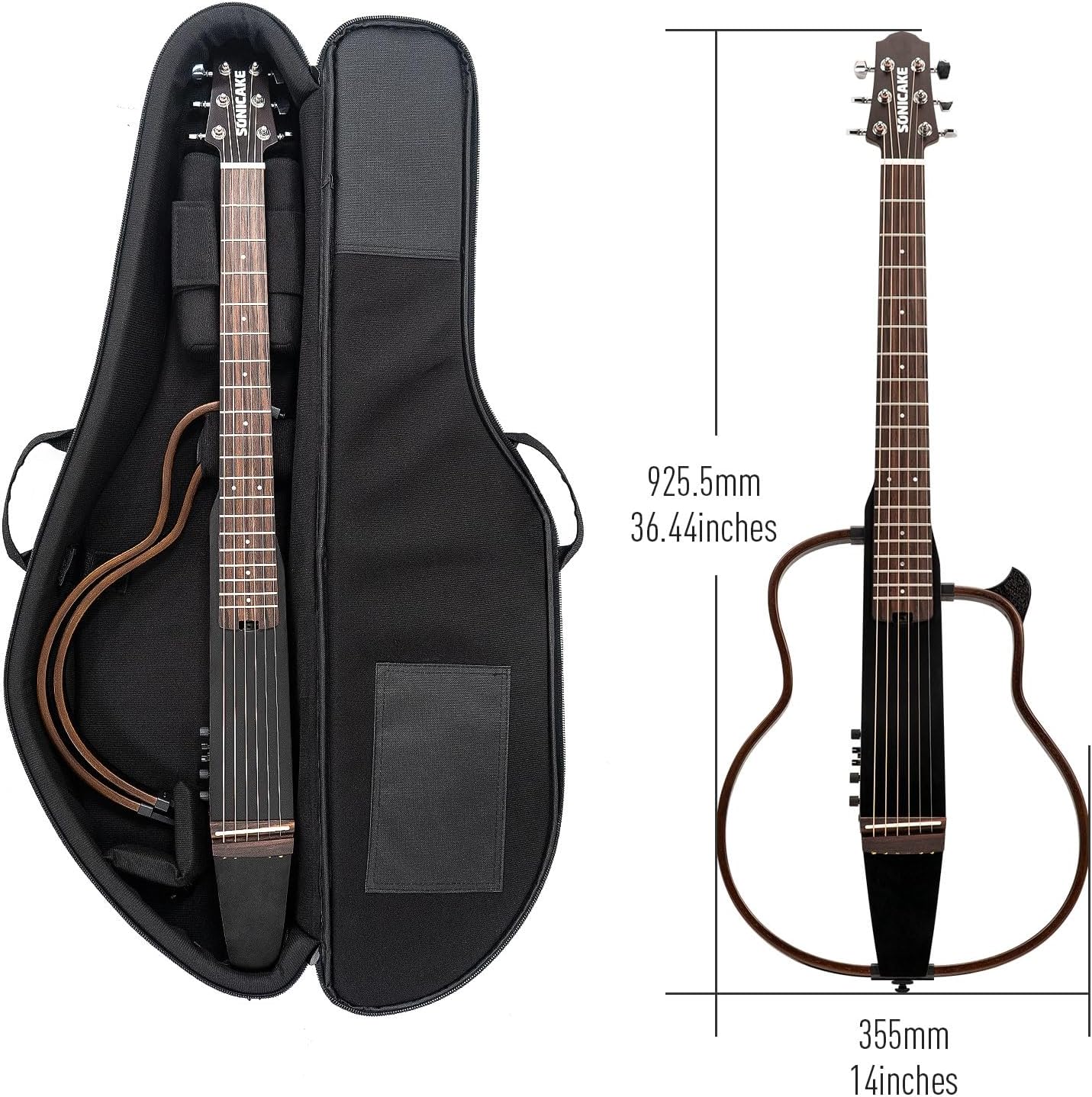 Sonicake Travel Guitar, Portable Acoustic-Electric Guitar Kit, Solid Mahogany Body Easy Assemble Frames, Multi Body-Shape Sim Rechargeable Preamp, Gig Bag, All Accessories QGT-01