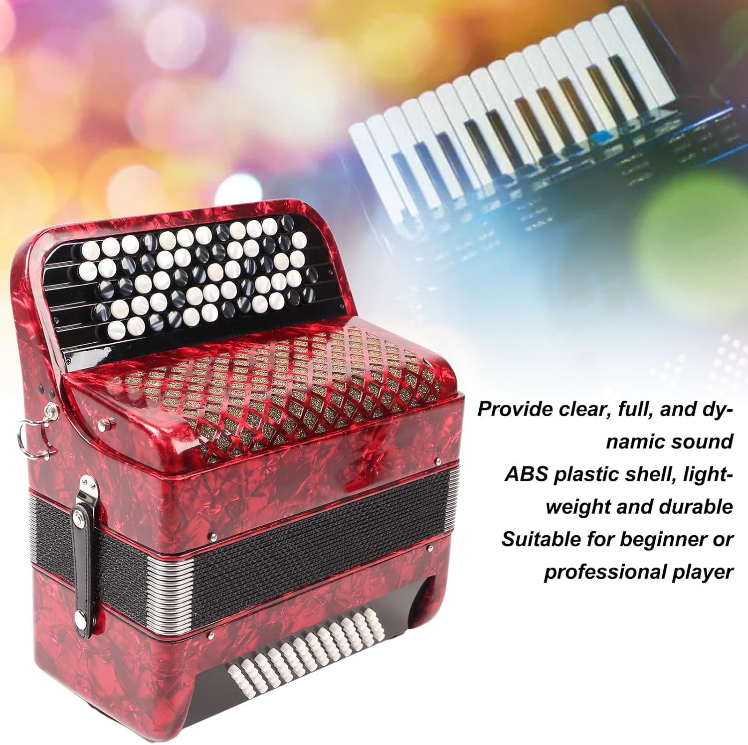 Yoidesu Accordion, 62 Keys 60 Bass Premium Accordion for Beginners and Professionals with Backpack and Carrying Strap, Premium Portable Button (Red)