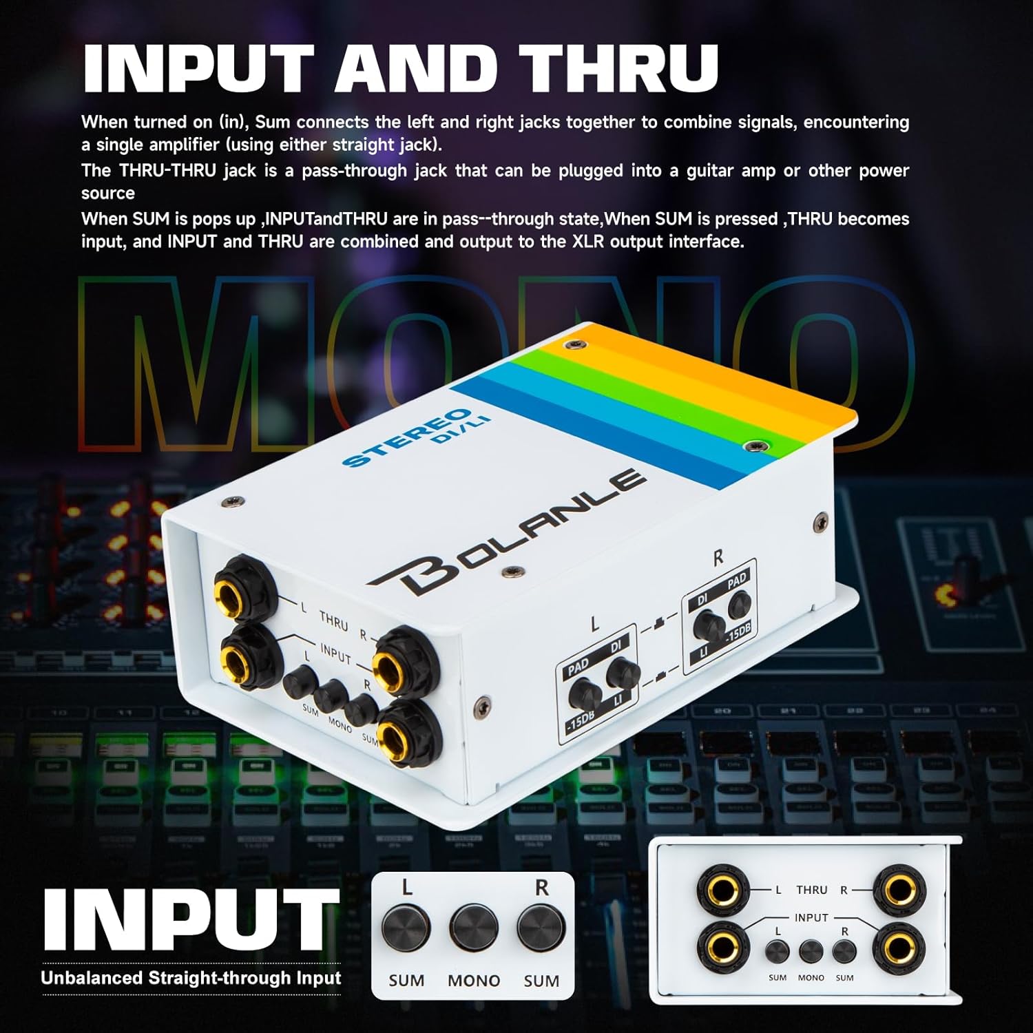 Bolanle Passive Dual Channel Direct Box and Line Isolator DI/LI Switch, Stereo/Mono DI Box for Guitar, Bass, Keyboard, Studio/Stage XLR