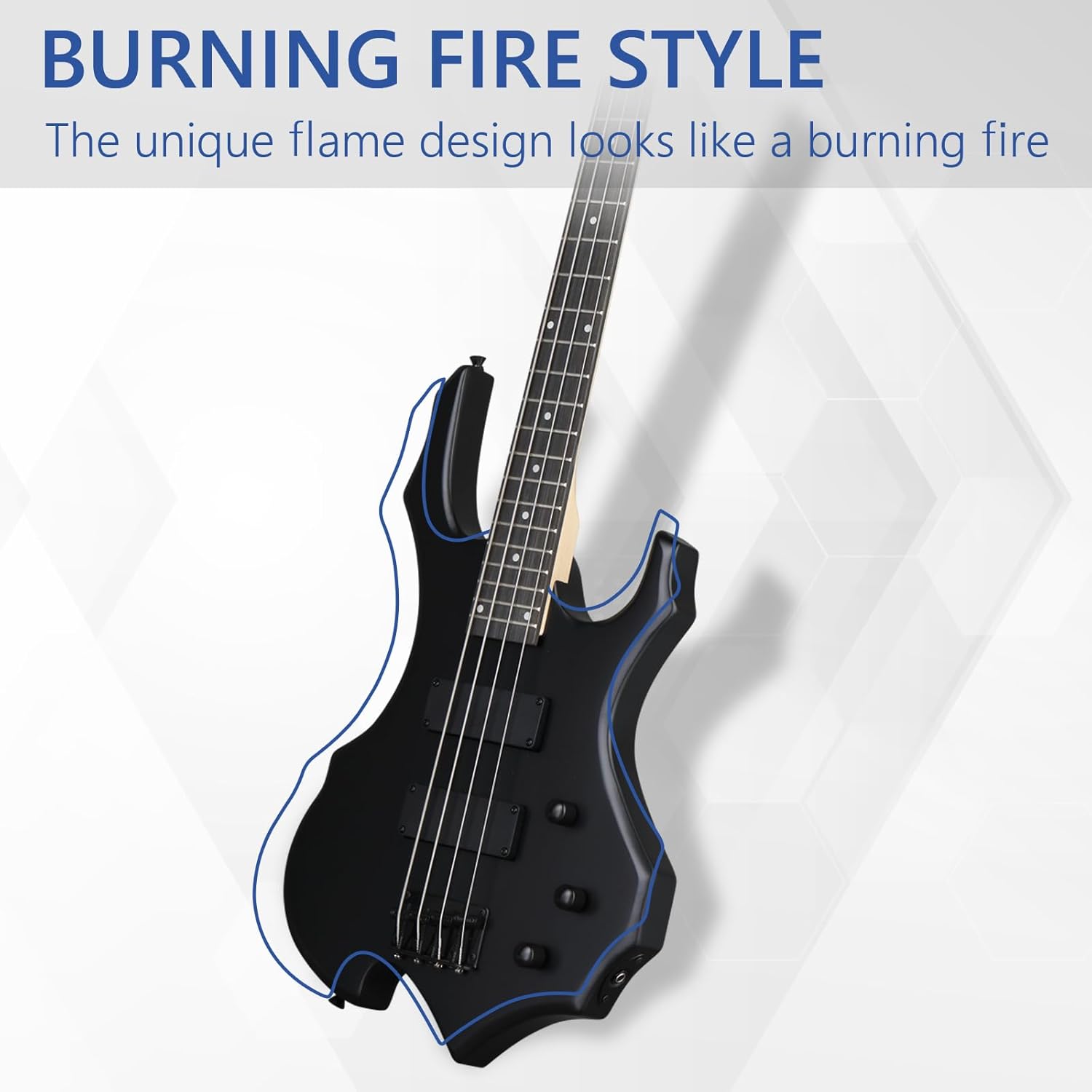 Ktaxon Electric Bass Guitar Burning Fire Style Bass Set with Portable Bass Bag, Premium Cable, Adjustable Guitar Strap, Wrench Tool, Plectrum(Matte Black)