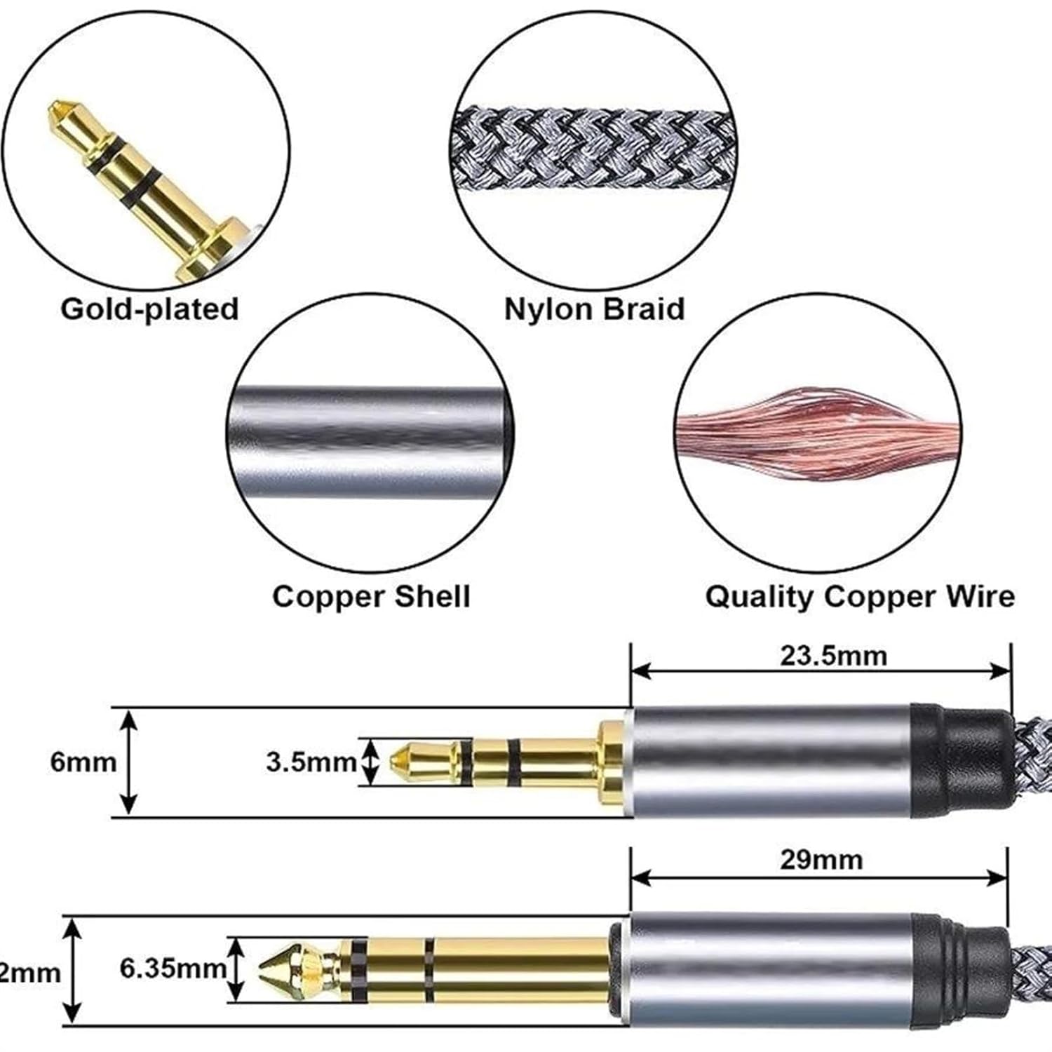 3.5mm to 6.35mm Stereo Audio Cable for Guitar Laptop Home Theater Devices Speaker and Amplifiers (Color : 12m)
