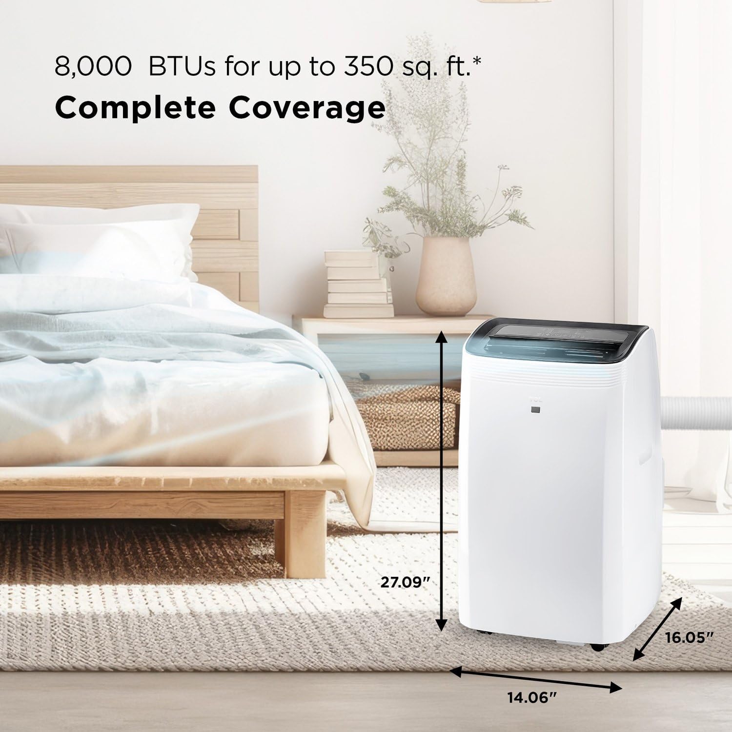 TCL H8P36W 8,000 SACC BTU Smart Portable Air Conditioner, Fan & Dehumidifier, 350 Sq. Ft, Remote Control, Compatible with Alexa/Google Assistant, Install Kit Included, White