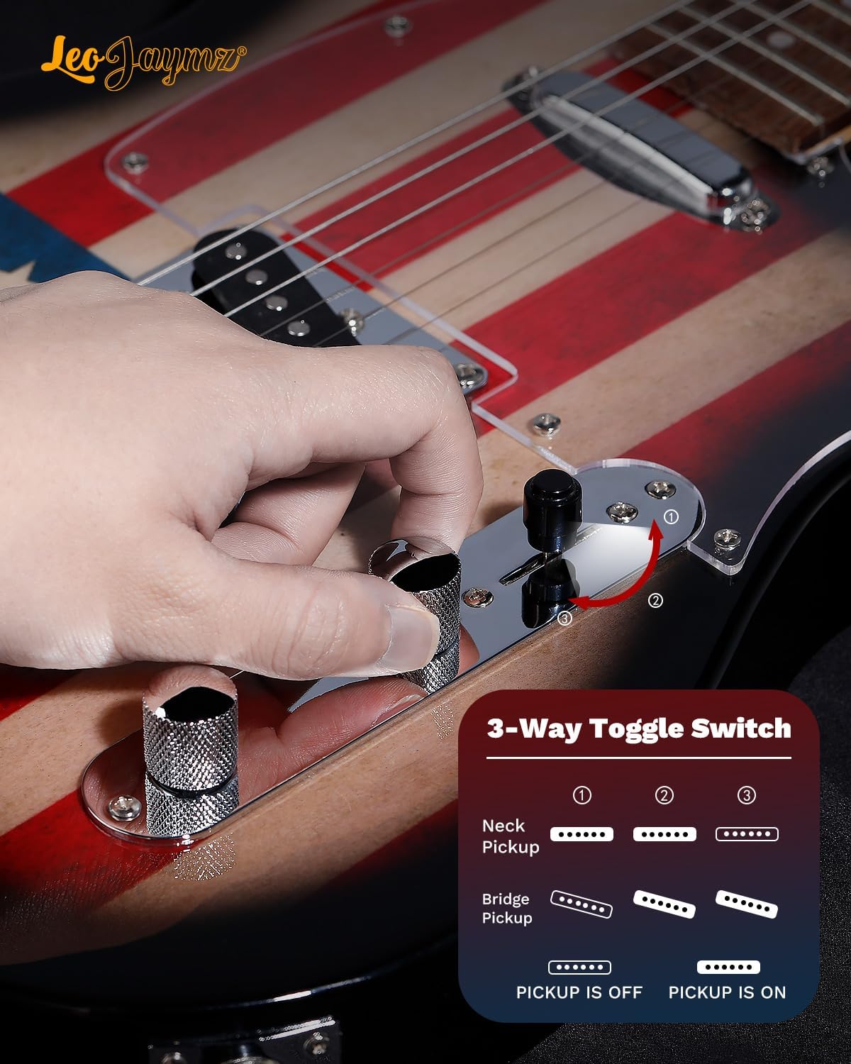 Leo Jaymz TL Style Electric Guitar with US Flag Design - High Gloss Mahogany Body and Hard Maple Neck - High Transparent Acrylic Pickguard (US Flag)