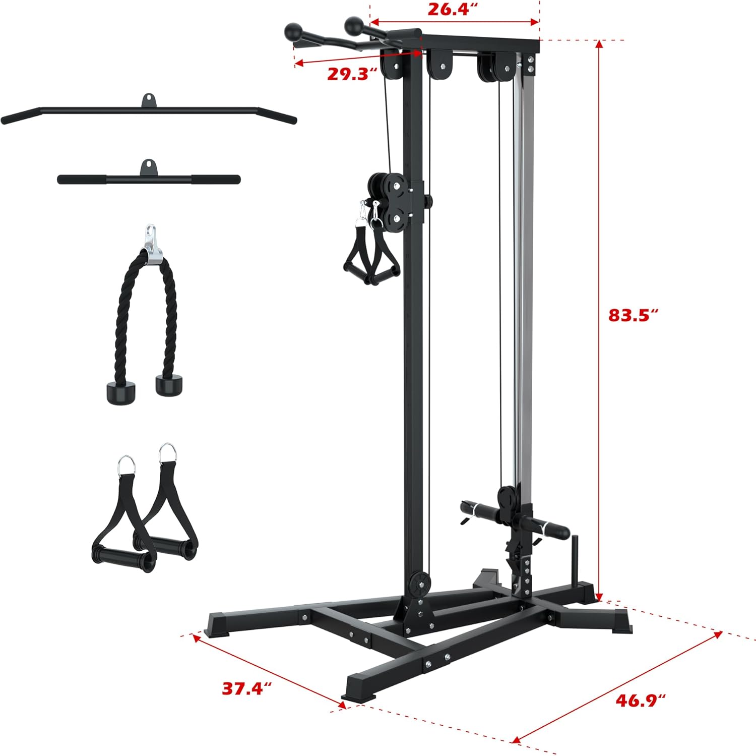 VIVITORY LAT Pull Down and Low Row Cable Machine - 16 Height Adjustable Pulley System for Full Body Workout, Maximum Weight Capacity 400lbs, Perfect for Home Gym, Includes Additional Handle