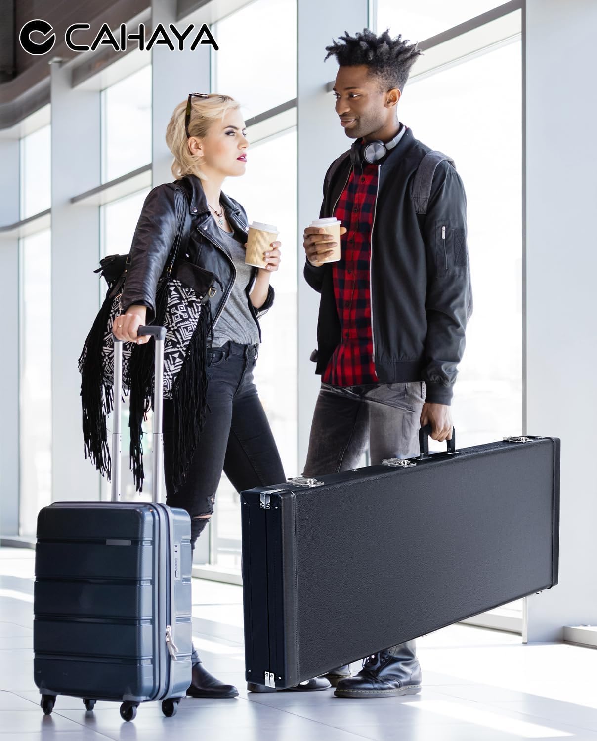 CAHAYA Electric Guitar Hard Shell Case - Portable Square Hardshell for Standard Electric Guitar - Black