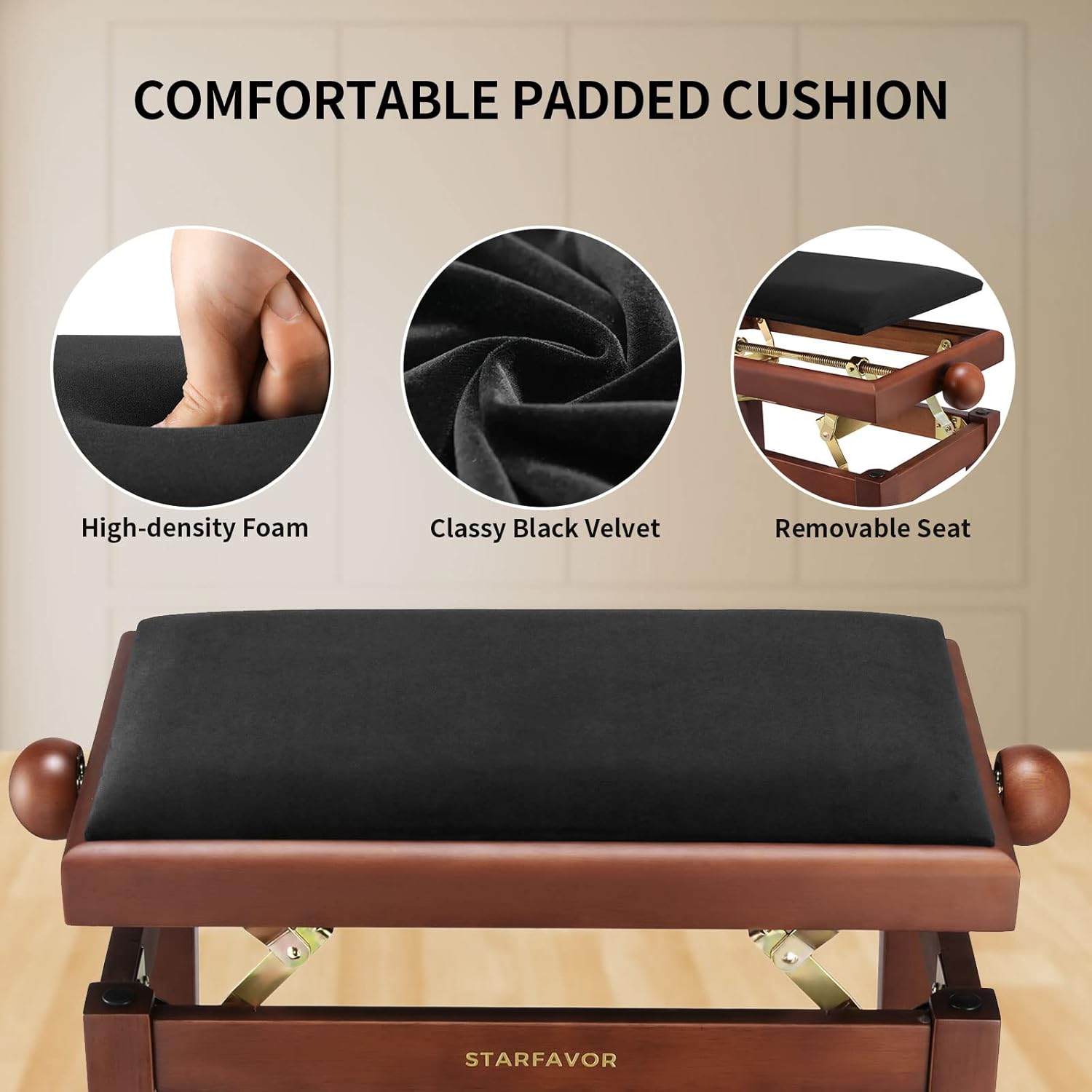 Starfavor Digital Piano 88 Key Weighted Keyboard Piano SP-20 & Piano Bench Adjustable, Wooden Piano Stool Padded Piano Seat