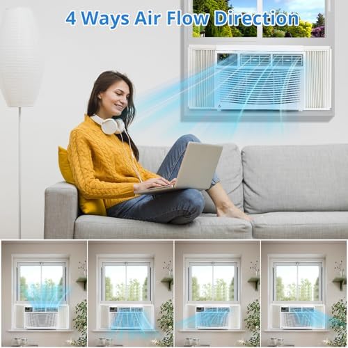 8,000 BTU Window Air Conditioner - Cools 350 Sq.Ft, Energy Efficient (11.4 CEER), Smart App & Remote Control, 3 Fan Speeds, Easy Install Window Unit for Bedroom, Home, Office