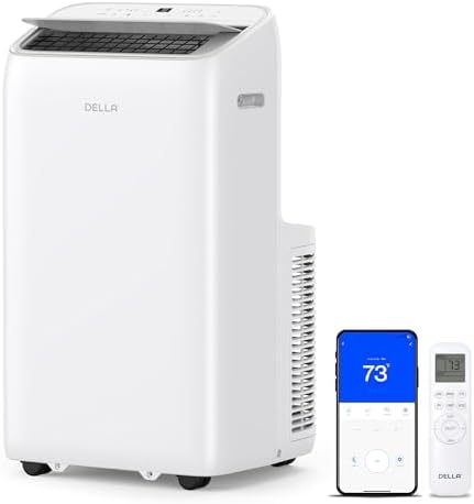 Della 14000 BTU Ultra Quiet Inverter Portable Air Conditioner Works with Alexa Cools Up To 450 Sq. Ft. Smart Wifi Portable AC Unit with Remote & App Control, Dehumidifier & Fan, Sleep Mode(45dB)