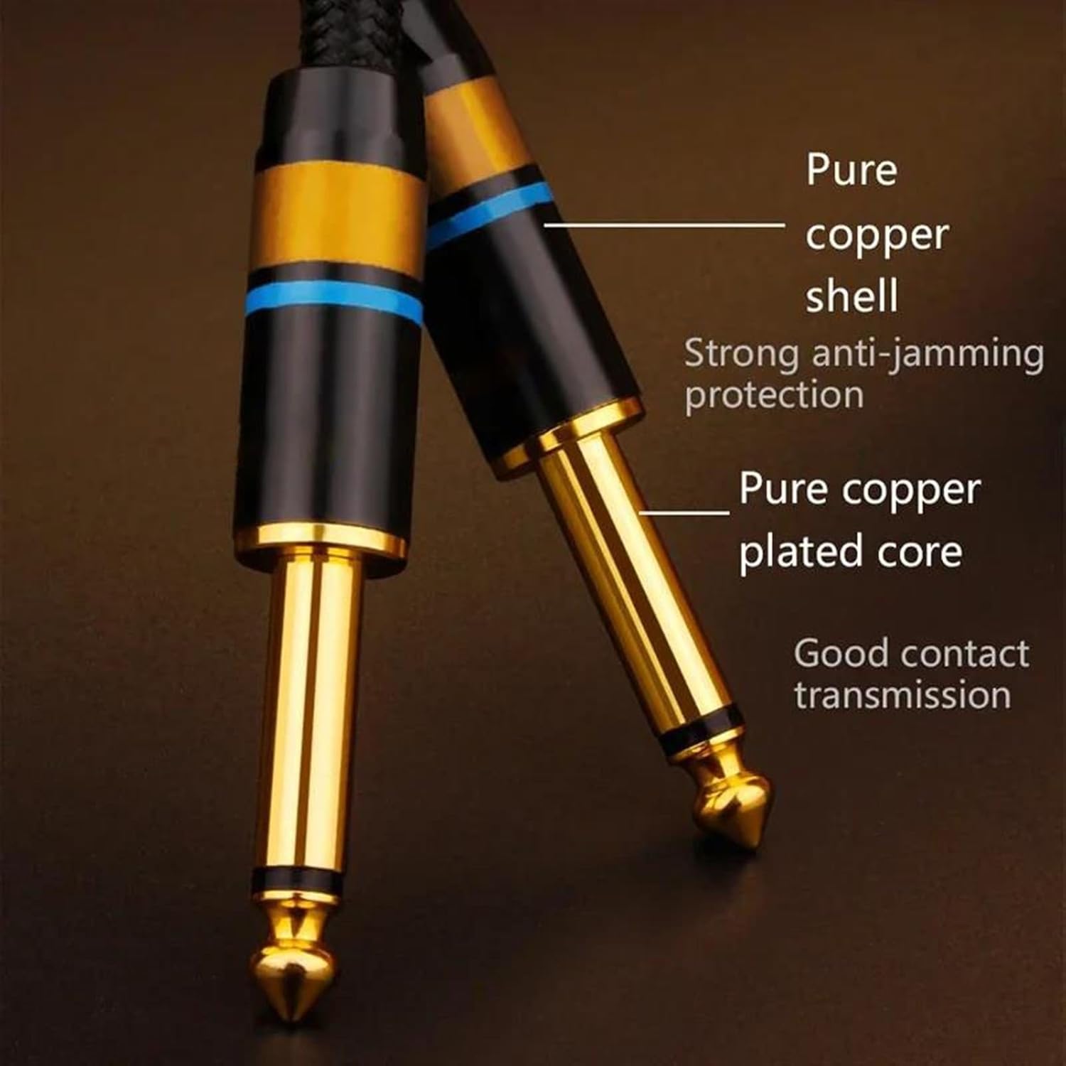 Guitar Audio Cable 6.5mm Cable Gold Plated 6.5mm to 6.5mm Cable 6.35mm Aux Cable Guitar Mixer Amplifier Speaker Wire(1.5m)