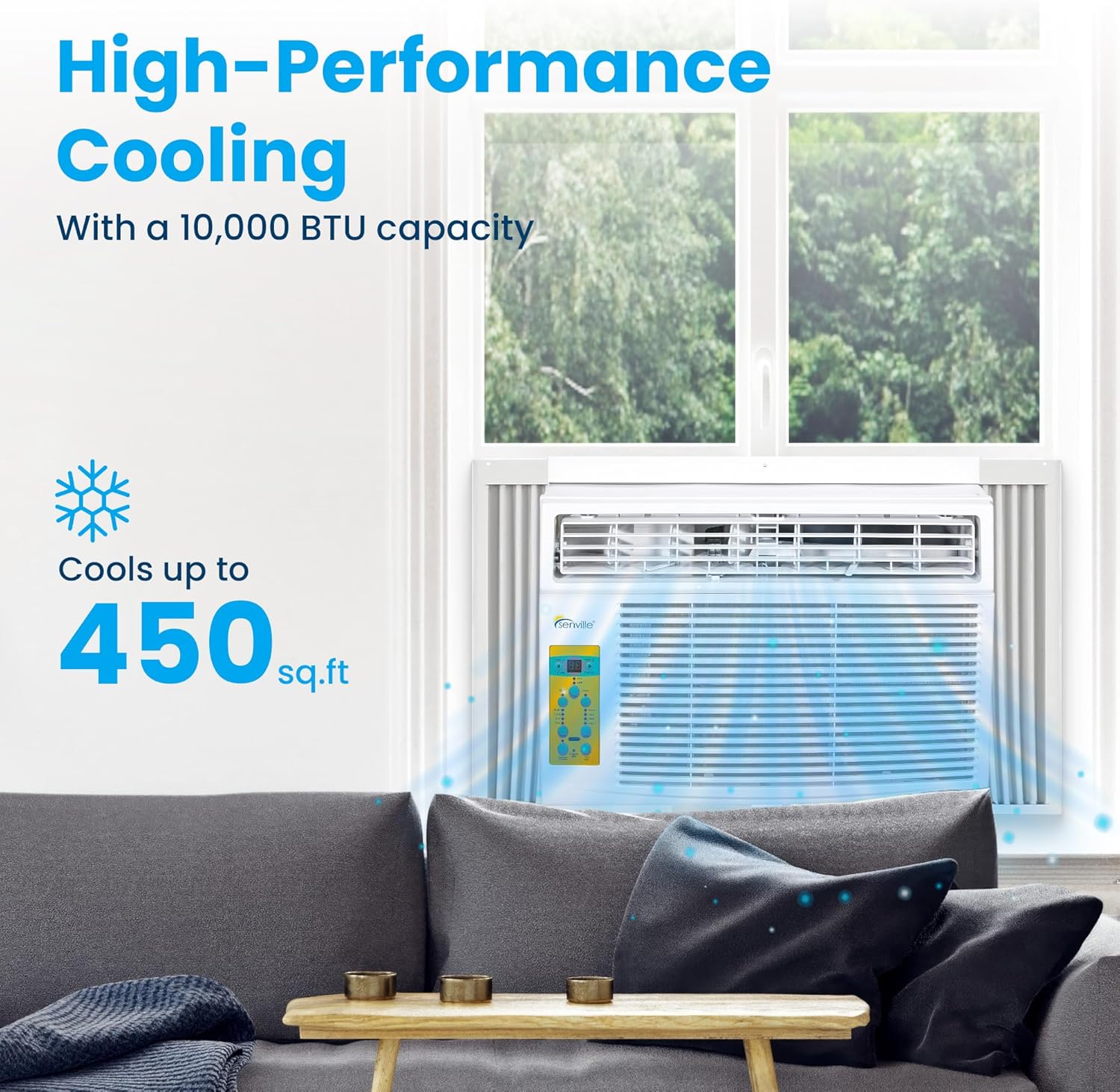 Senville 10,000 BTU Window Air Conditioner, Cools Up to 450 Sq. Ft., Easy to Use, Washable Filter