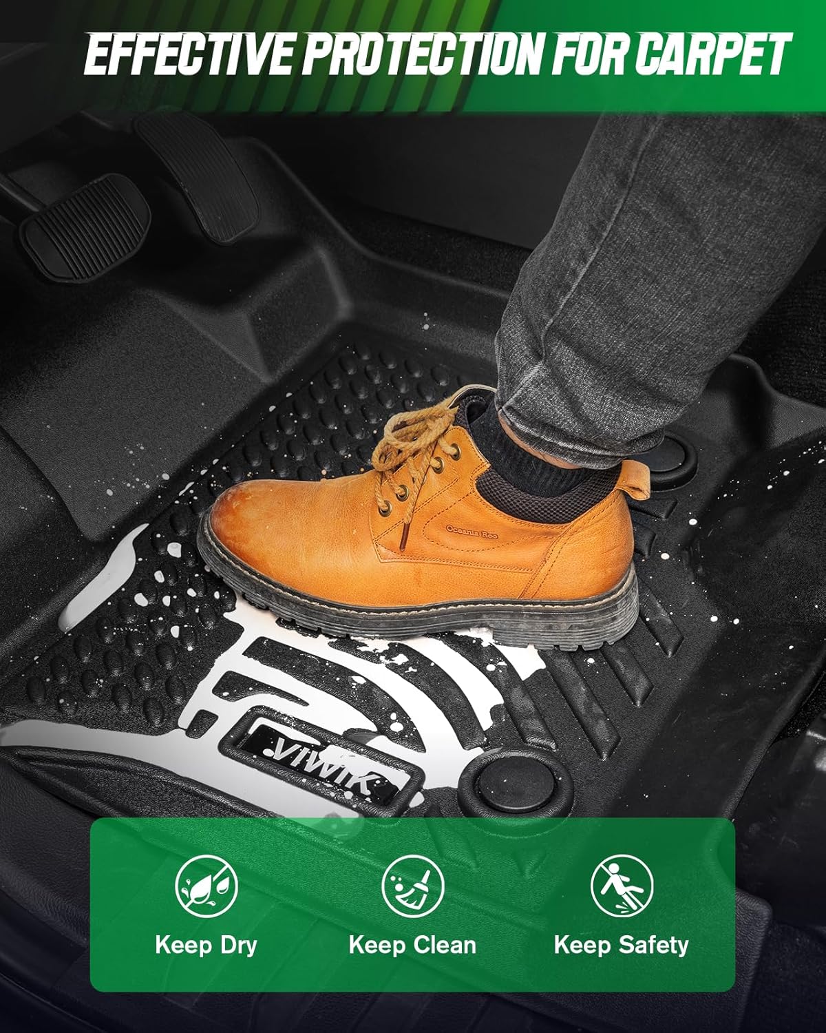 VIWIK Floor Mats for Jeep Grand Cherokee 2021-2016, Anti Slip 3D Floor Liners, TPE Waterproof Car Mats, Custom Fit All Weather Protection for Grand Cherokee SUV Accessories, Front & Rear