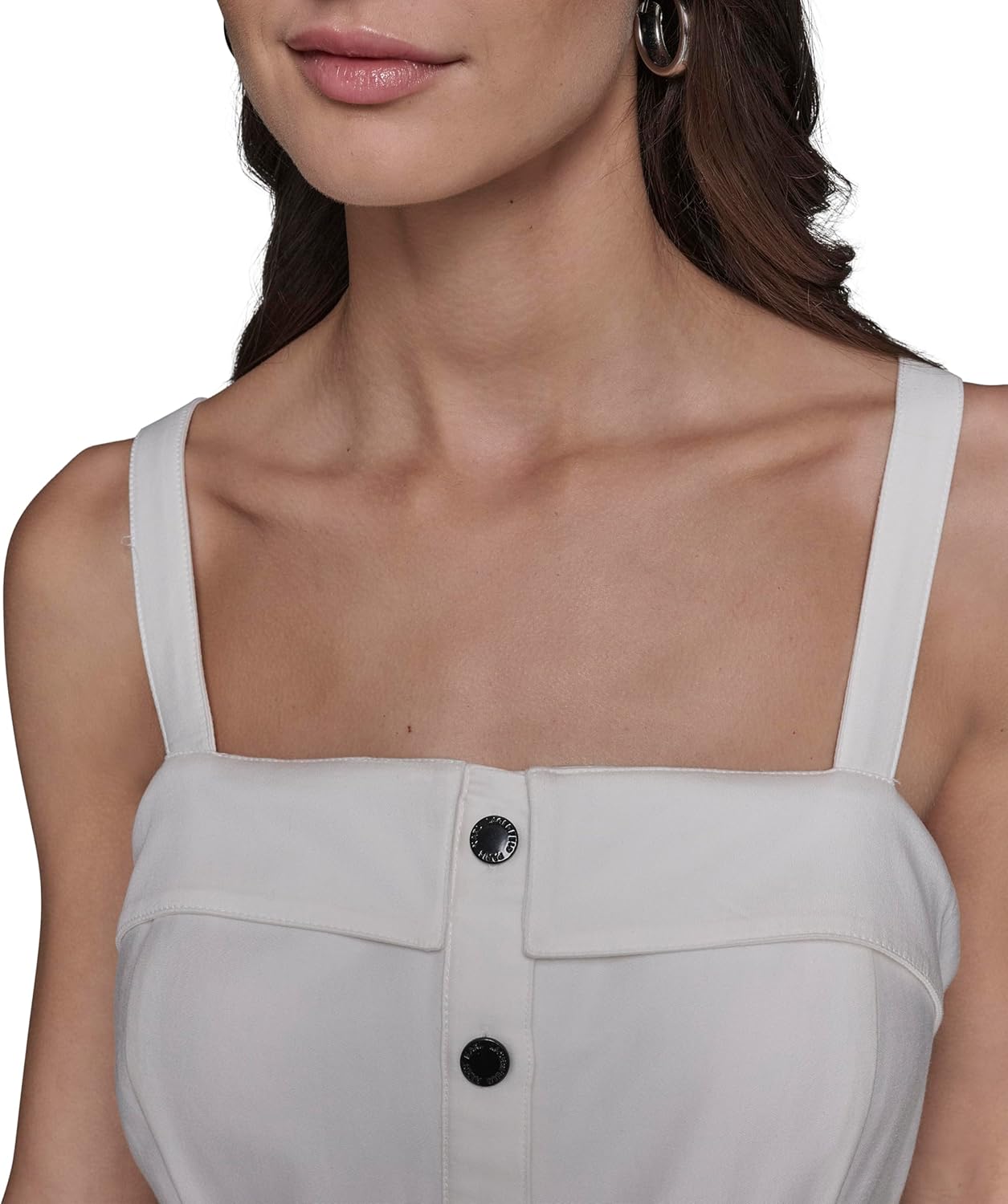 Karl Lagerfeld Womens Sleeveless Button Detail Cotton Midi Dress