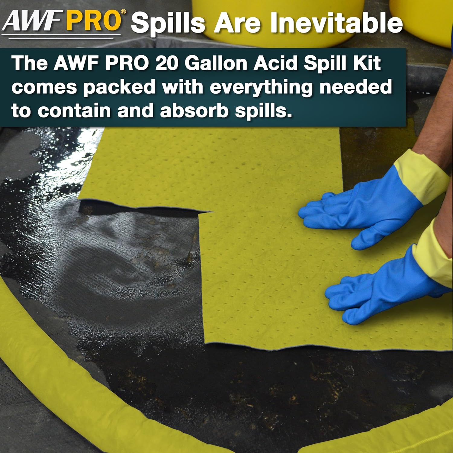 AWF PRO 20 Gallon Hazmat Spill Kit, 59 Pieces – 20 gal DOT Approved Drum, Socks, Pads & Pillows, & Accessories