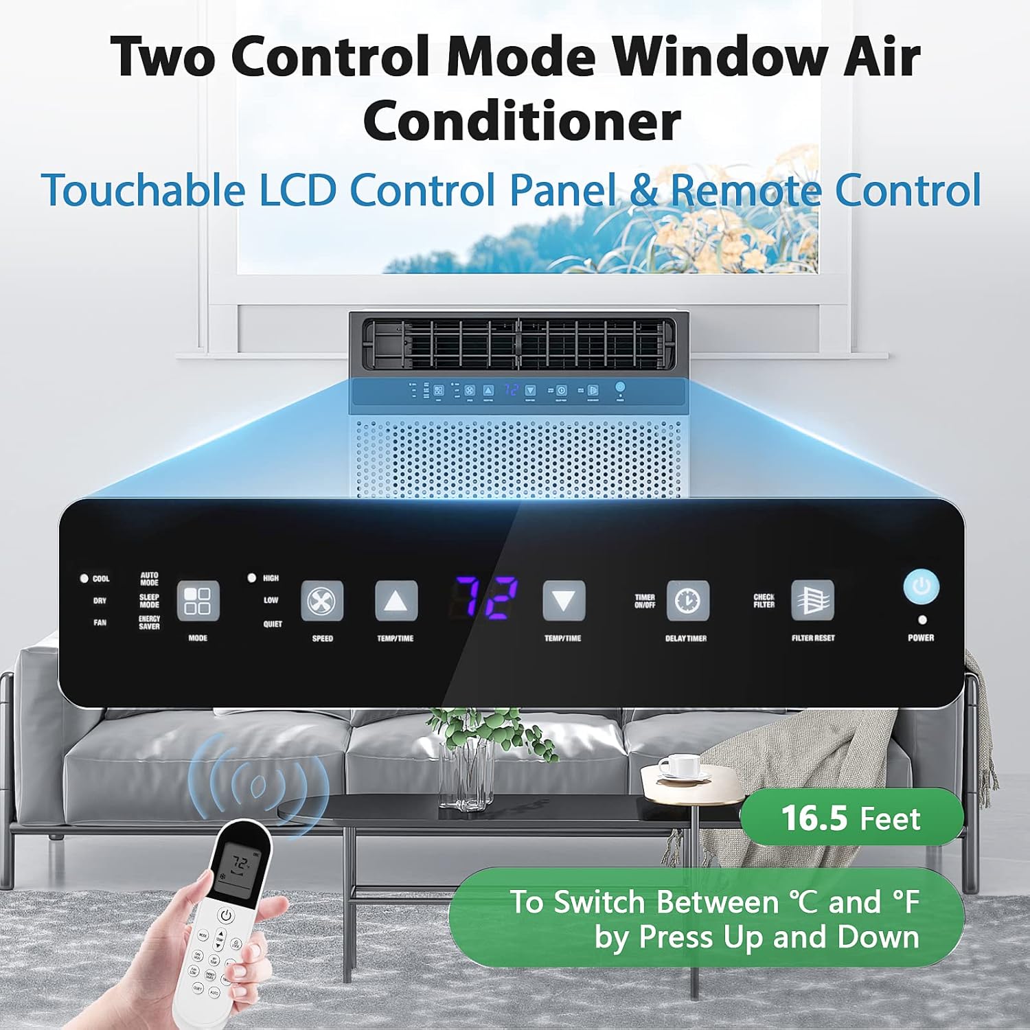 Joy Pebble Window Air Conditioner, 12000 BTU Window Room Air Conditioner for Room Cools Up 550sq.ft,Window AC Unit with Cooling, Dehumidifier and 3 Fan speeds, 24-hour timer & ECO mode