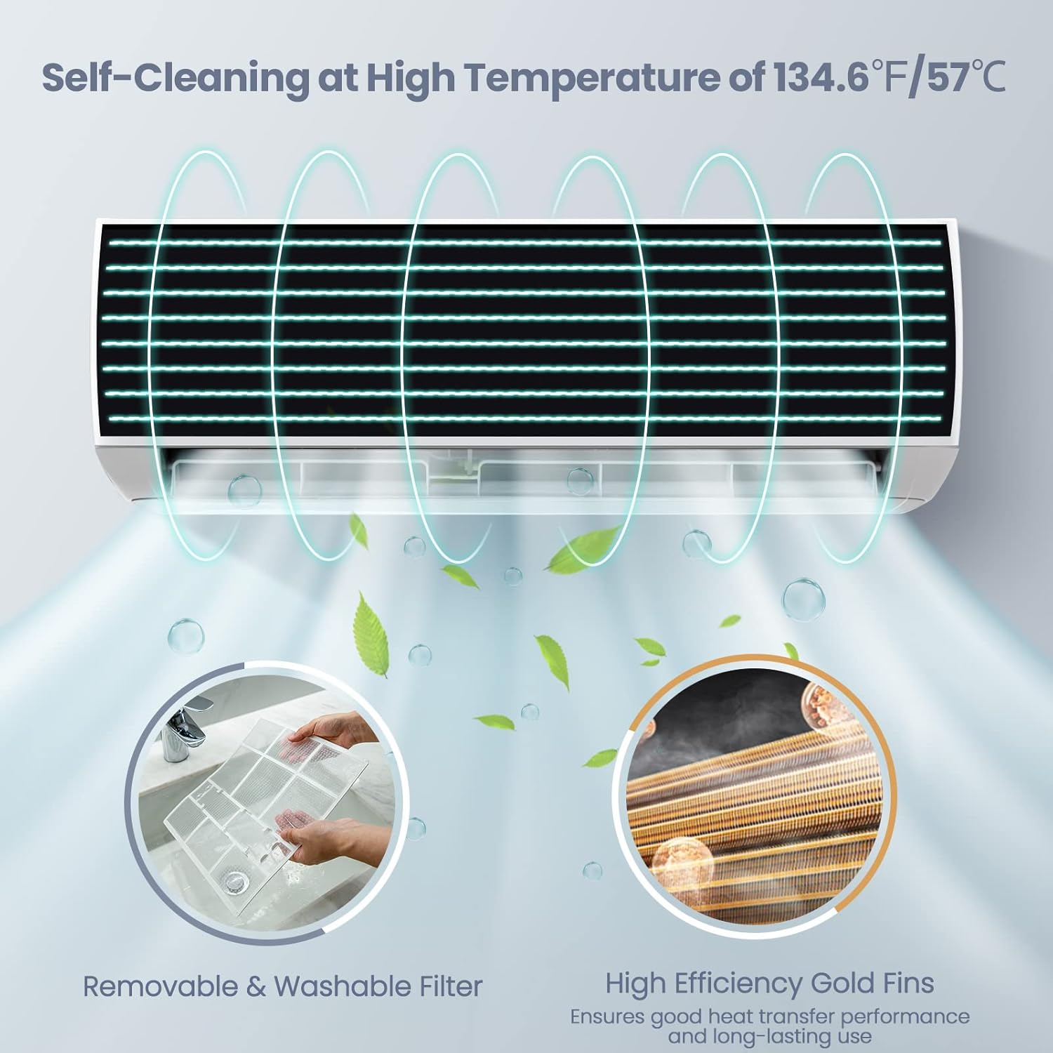 KOTEK 18000 BTU Mini Split AC/Heating System, 19 SEER2 Inverter Ductless AC Unit, Cools Up to 1250 Sq. Ft, Wall Mounted Air Conditioner with Heat Pump & Installation Kit (18000BTU, 208-230V, 19 SEER2)