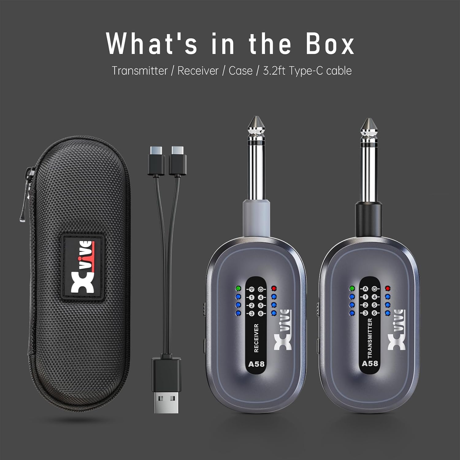 Xvive A58 Wireless Guitar System 5.8GHz Wireless Guitar Transmitter Receiver for Active or Passive Pickup Electric/Acoustic Bass Guitar