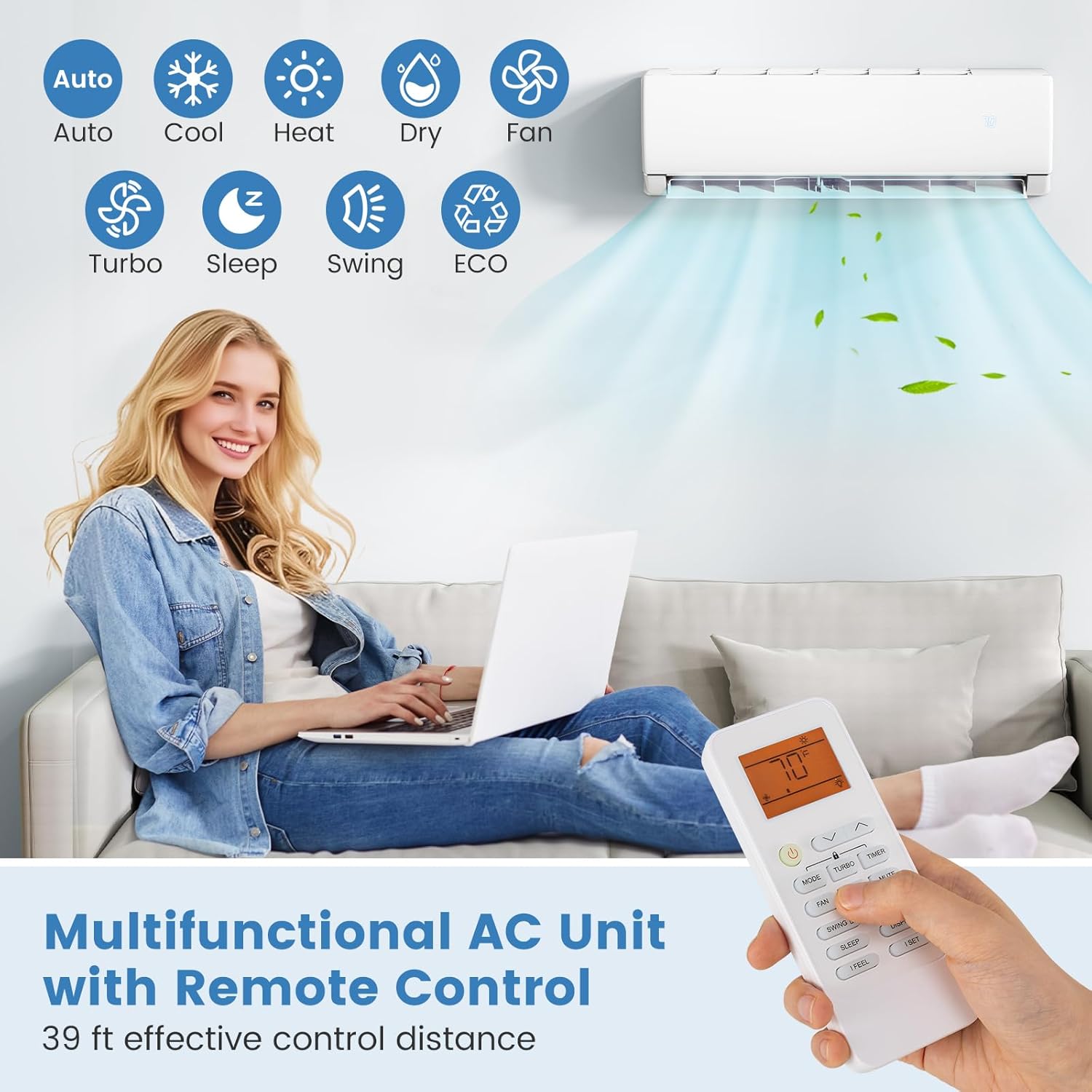 ARLIME 11500 BTU Mini Split AC, Wifi Enabled Air Conditioner with Inverter & Heat Pump, Works with Alexa, Energy-saving Quiet Ductless Wall AC Unit with Installation Kit, 17 SEER2 (11500BTU 115V)