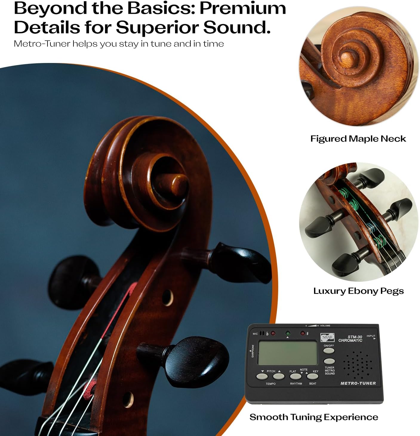 Full Size 1/2 Violin for Beginners, Violins Starter Kit for Student& Adults, Solid Wood Beginners Violin with Case, Bow, Rosin & All Accessories, Complete Handmade Fiddle Set