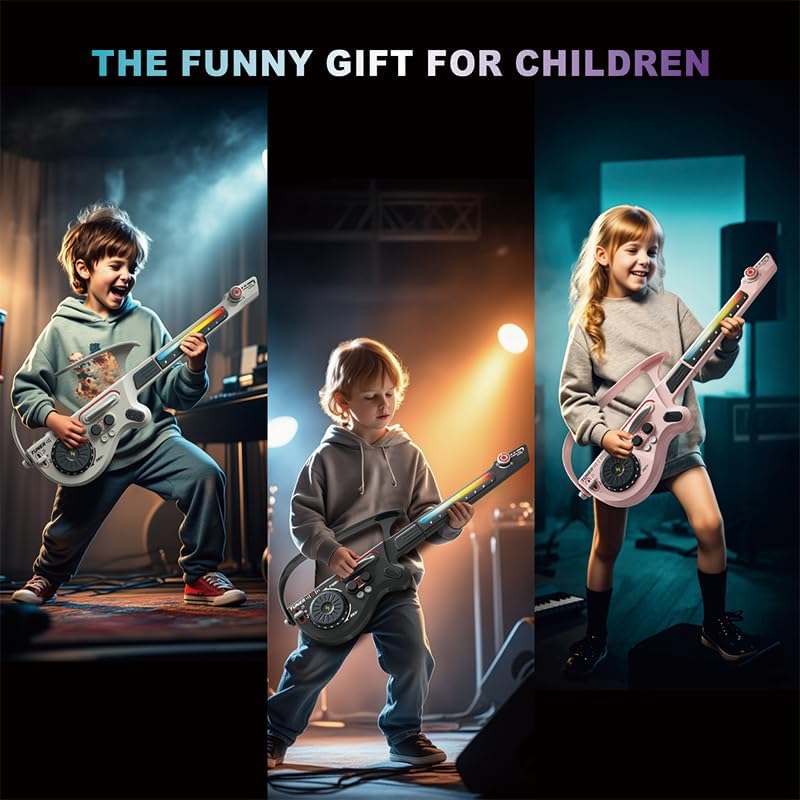 Kids Electric Musical Guitar, Stringless Smart Guitar,Kid Guitars with DJ Turntable, Bluetooth & Lights, 4 Tones/3 Styles,for Kid Toddler Musical Instrument Toys for 3 4 5 6Year Old Gifts(Gray)