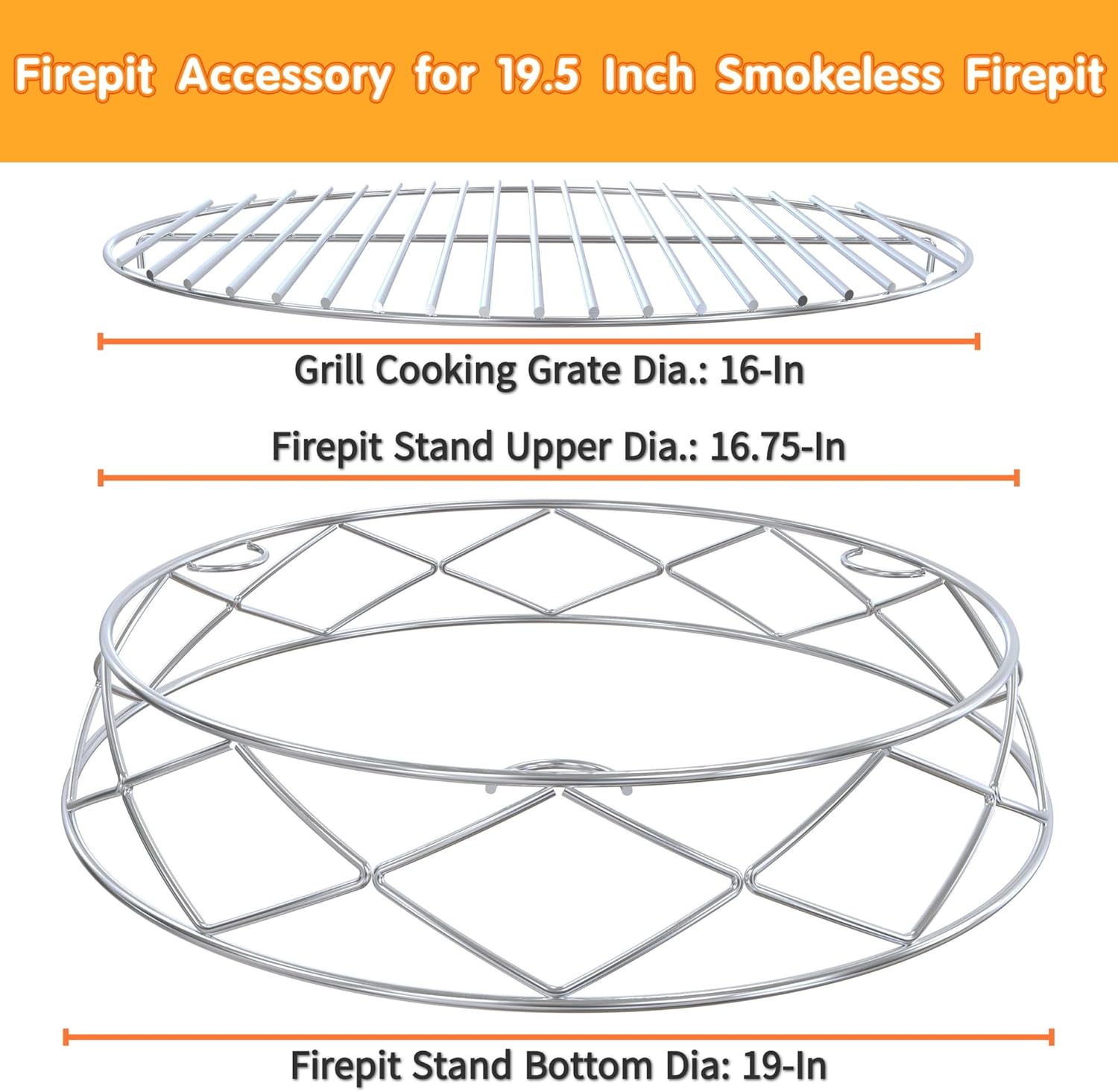 Fire Pit Accessory Kit for 19.5 Inch Solo Stove Bonfire, Stainless Steel Fire Pit Stand & Grill Cooking Grate for Bonfire Fireplace Tools