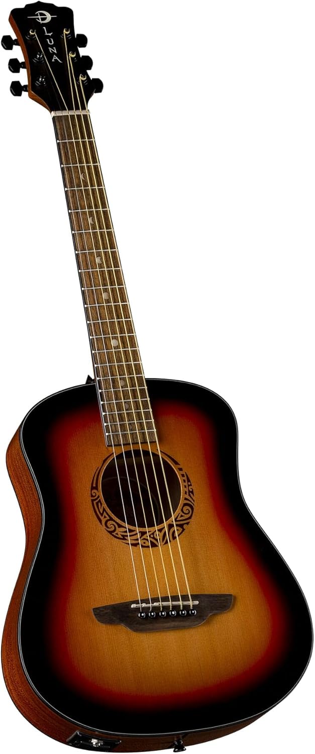 Luna Safari Tribal Left-handed Travel Acoustic-electric Guitar - Tobacco Sunburst Satin