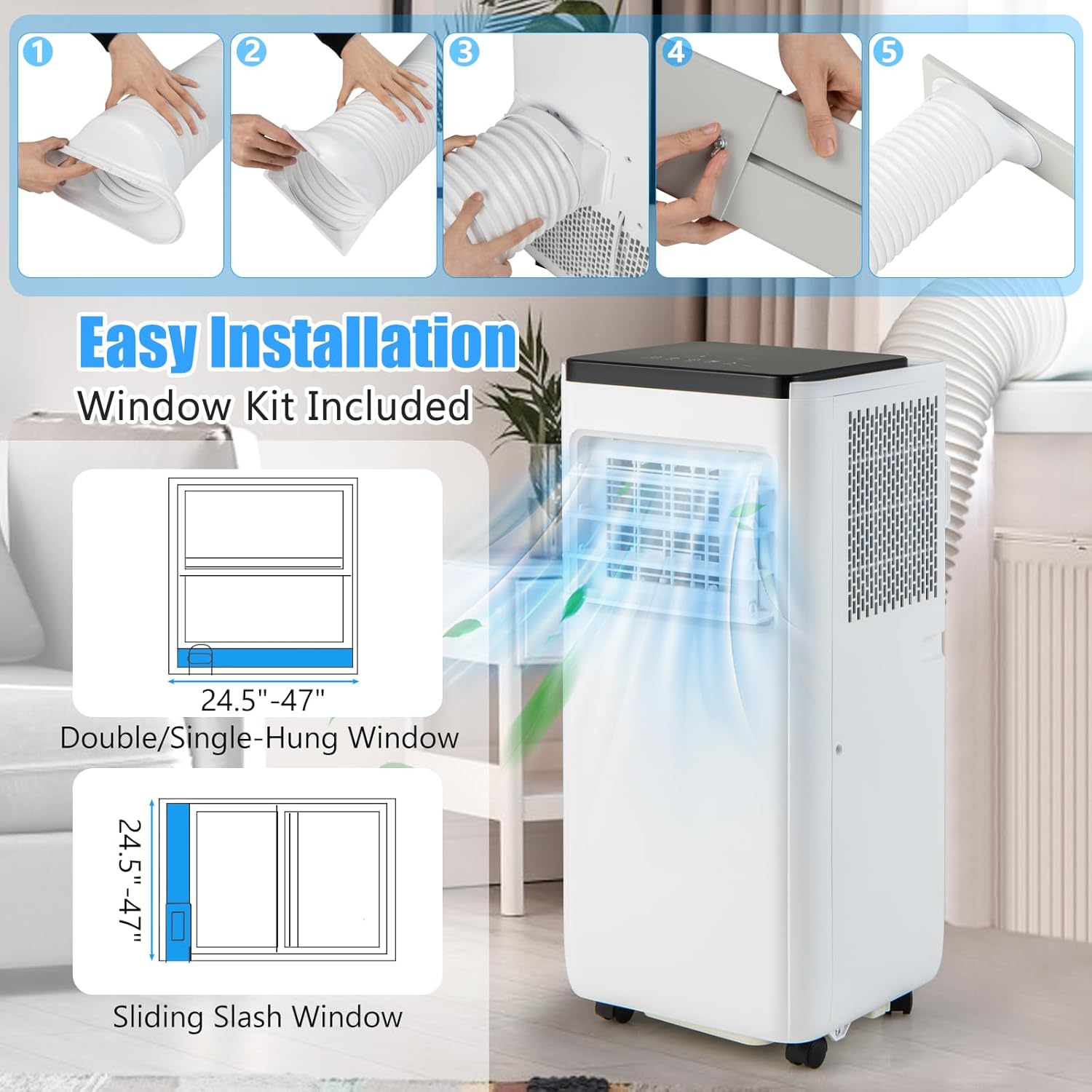 DORTALA 10000 BTU Portable Air Conditioner, 3-in-1 Portable AC Unit with Fan & Dehumidifier, Auto/Sleep Mode, 24H Timer, Remote Control & Window Installation Kit, Cools up to 350 Sq.Ft