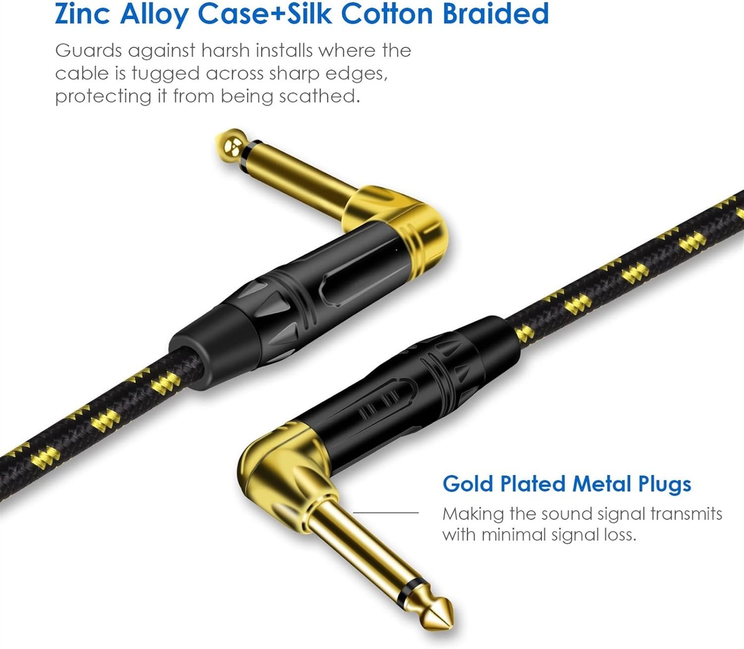 1/4 Inch to 1/4 Inch Right Angle Low Noise Bass and Guitar Cables for Amplifier, Electric Guitar Guitar Interface Audio Cable (Color : Blue, Size : 7.5 m)