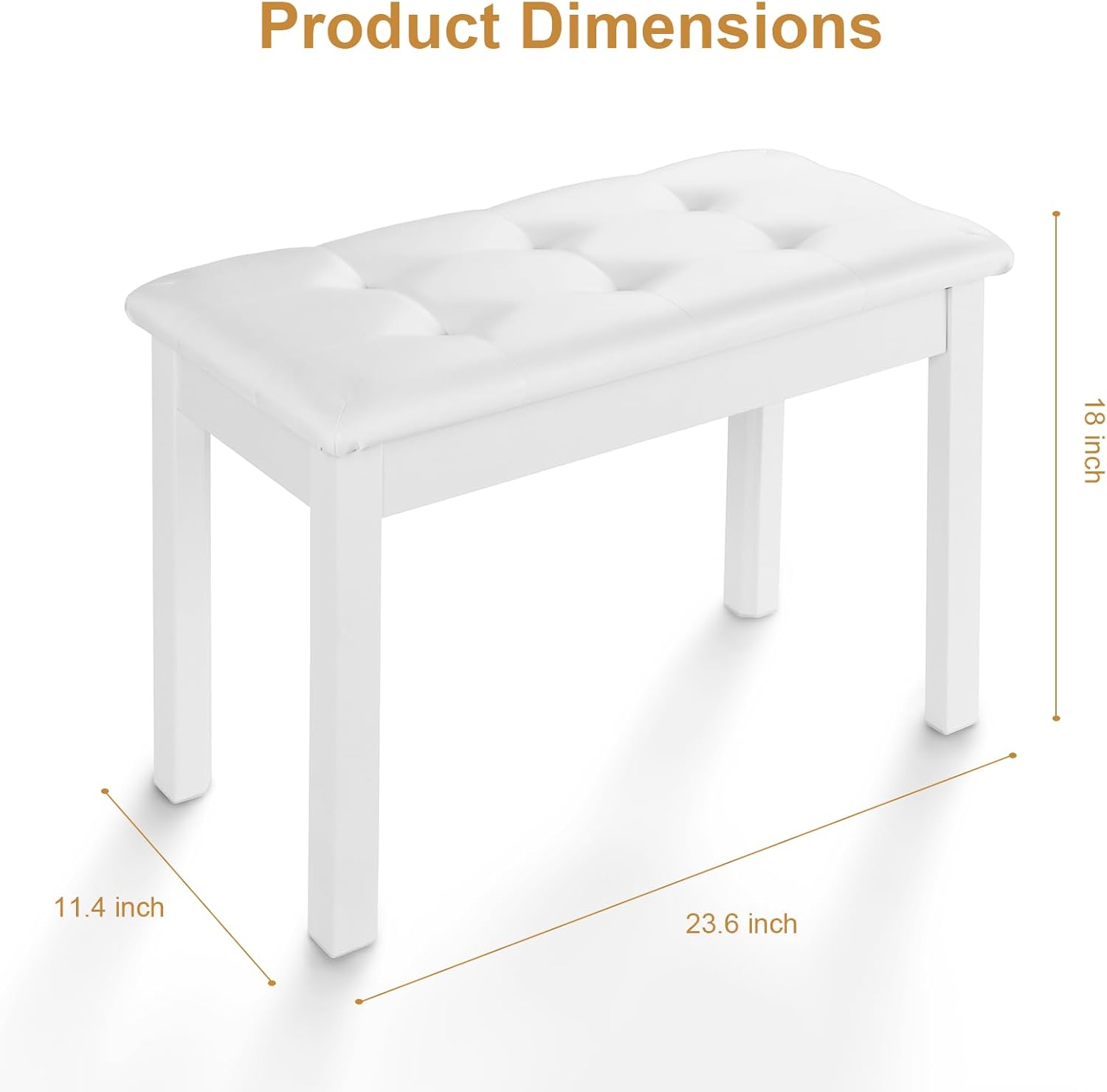AiJoy Duet Solid-Wood Piano Bench for Digital Pianos, Waterproof PU Leather Padded Seat with Storage Compartment, Ideal for Home, Living Room & Vanity (White)