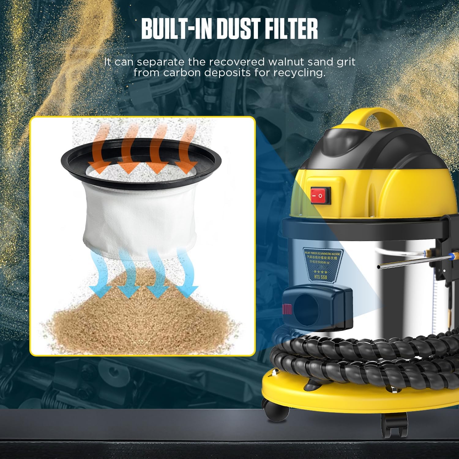 Walnut Blaster Cleaner, HTS558 Automotive Engine Intake Pipe Valve Cleaning Machine, Automotive Engine Carbon Remover, Valvetronic System Walnut Powder Sand Carbon Deposits Cleaner