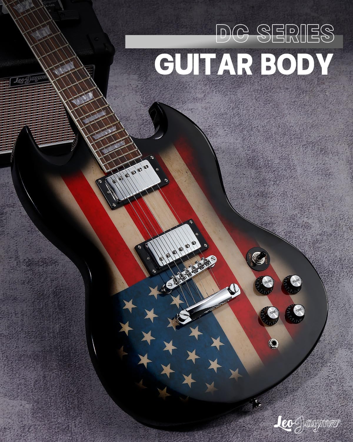 Leo Jaymz 39 Inch Solid Body Electric Guitar,Maple Neck and Laurel Wood Fretboard (US Flag)