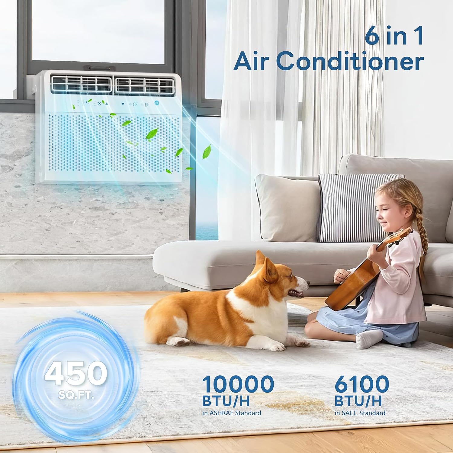 ZAFRO 10000BTU Window Air Conditioner U-Shaped Cools up to 450 Sq.Ft., Ultra Quiet Energy-Efficient Cooling, With Remote Control