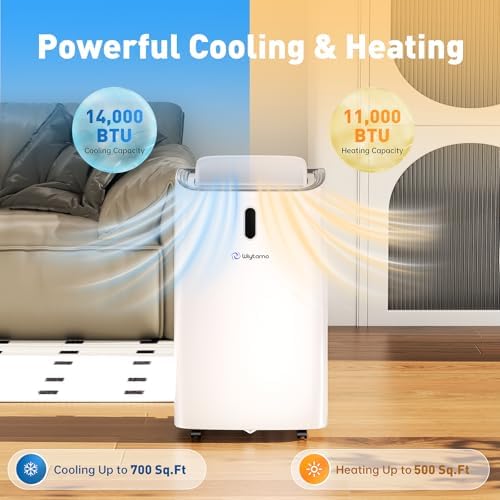 14,000 BTU Portable Air Conditioners Cool Up to 700 Sq.Ft, Cool, Heat, Dehumidifier & Fan 4 in 1 Air Conditioner for Room, Portable AC Unit with Remote/Sleep Mode/Auto Swing Fans/Self Evaporation