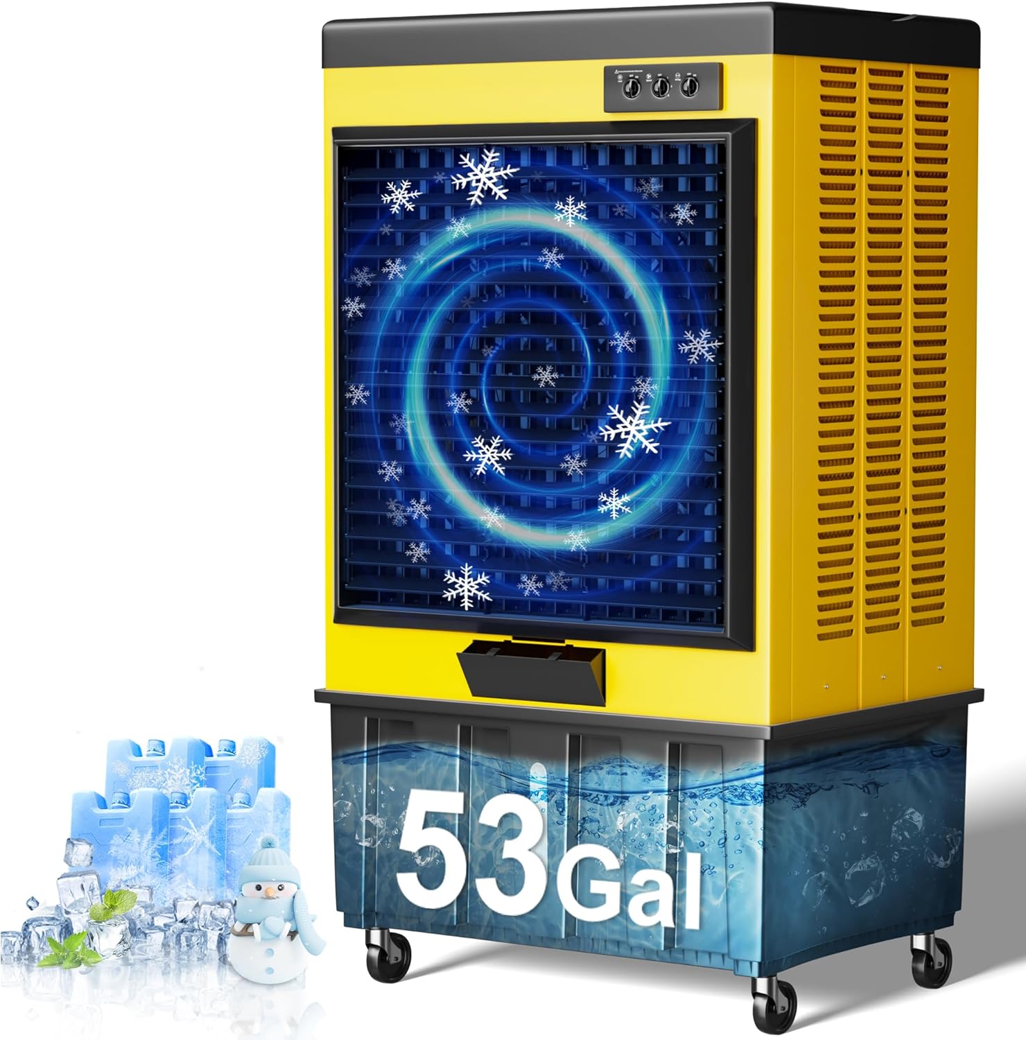 MEPTY 70IN Portable Swamp Cooler, 14715CFM Evaporative Air Cooler, 53Gal Tank with Continuous Auto Fill, 120°Oscillation, 3Speed Evaporative Cooler for Outdoor Patio, Garage, Factory Use