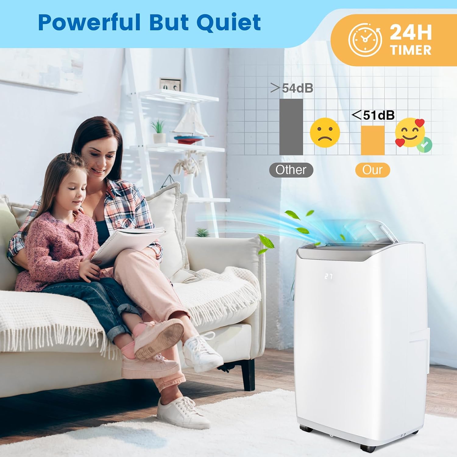 Acekool 12000 BTU Portable Air Conditioner, Portable AC for Room up to 550 Sq.Ft, 3-in-1 Functions/Digital Display/24 Hrs Timer/Caster Wheels with Remote Control for Home/Office/Dorms