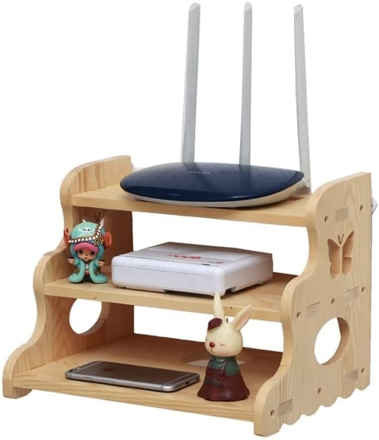 Wireless WiFi Router Shelf 3-Layer Wall-Mounted WiFi Storage Box, Wall Hanging WiFi Router Storage Shelf TV Set-Top Box Wall Storage Decorative Box for Home and Office(Brown-c)
