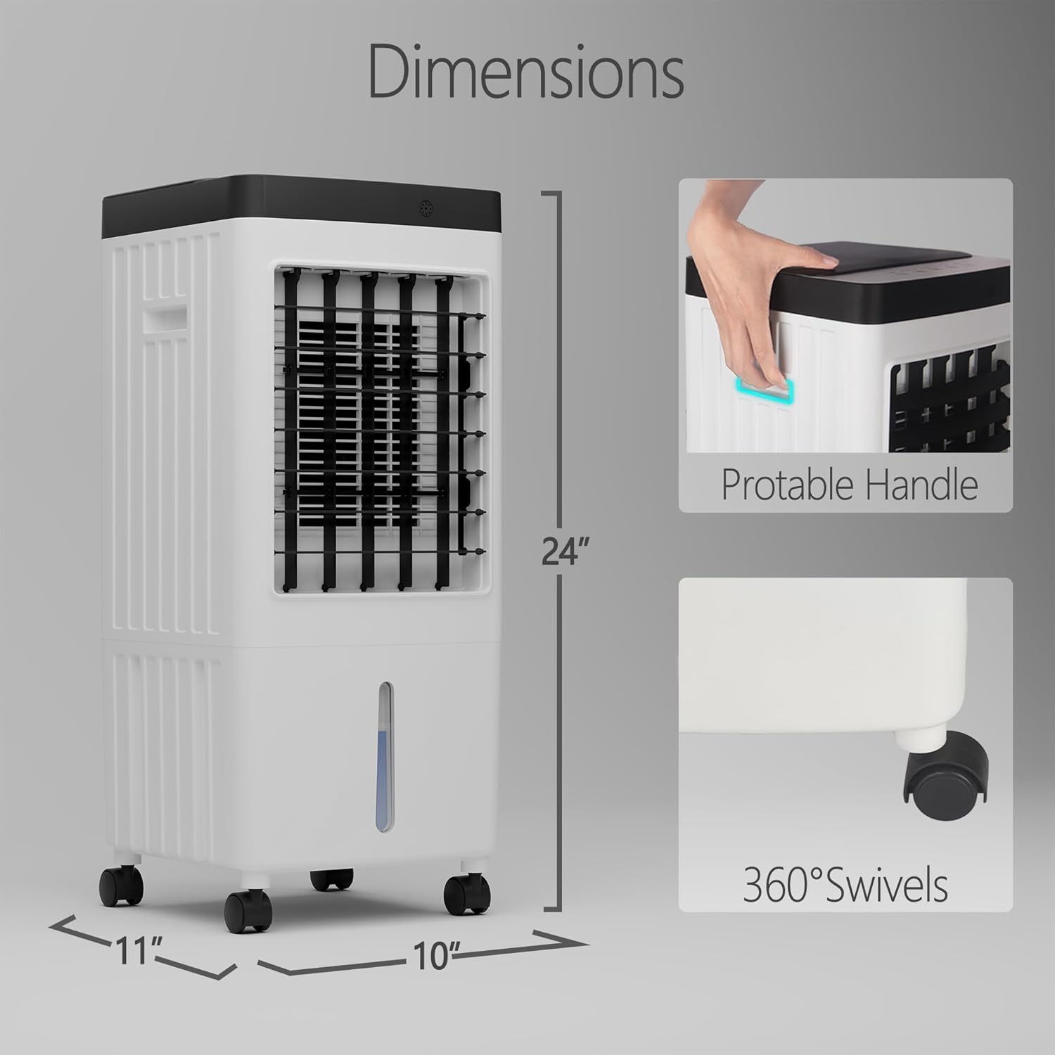 Portable Evaporative Air Cooler & Humidifier Fan, Energy Efficient Swamp Cooler with Remote, 3 Speeds, Timer - Indoor/Outdoor Cooling for Home, Room, Office (2025 Upgraded version)