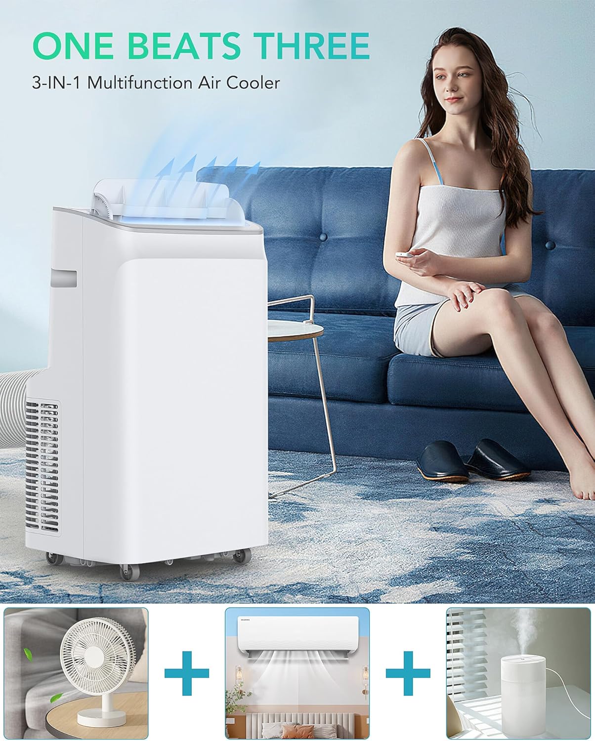 DEXSO Portable Air Conditioner 12,000BTUs, A/C for Rooms up to 550 Sq. Ft, Built-in Dehumidifier, Fan, and Sleep Mode, Includes Remote Control, Reusable Filter, and Window Kits