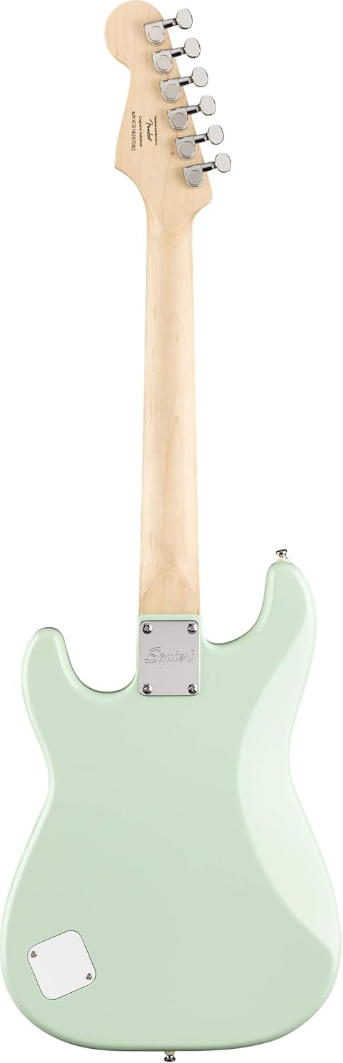 Fender Squier 3/4-Size Kids Mini Strat Electric Guitar - Surf Green Bundle with Amplifier, Instrument Cable, Tuner, Strap, Picks, Online Lessons, and Austin Bazaar Instructional DVD