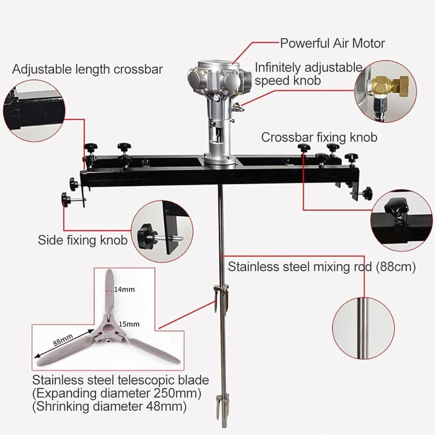 IBC Air Agitator,Paint Stirring Machine,1/2HP Electric Tank Mixer Machine,Free Speed Adjustment from 0-2500 RPM, for Viscous Liquid Ink Dye Chemicals