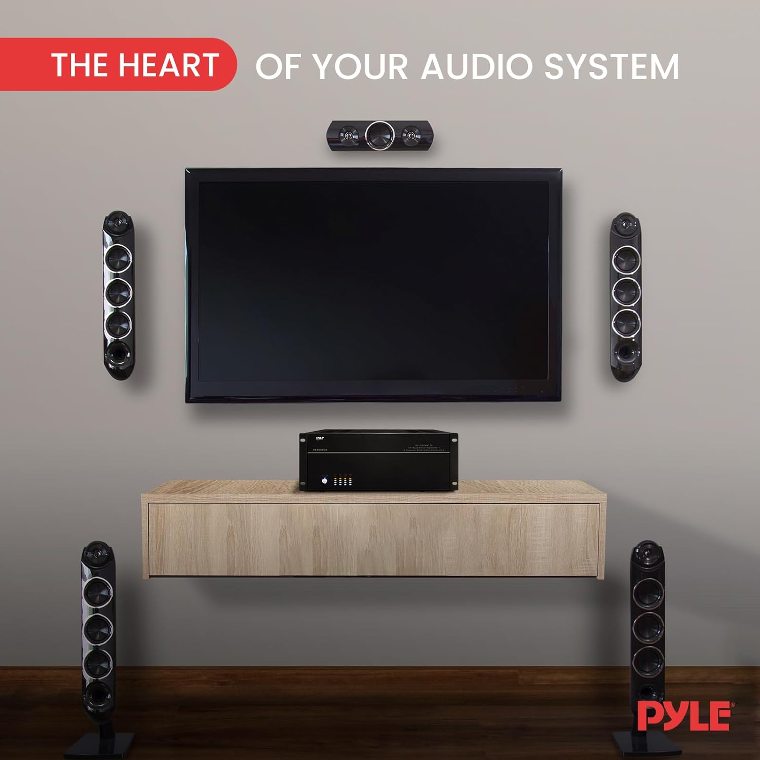 Pyle 4 Multi-Zone Stereo Amplifier - 19” Rack Mount, Powerful 8000 Watts with Speaker Selector Volume Control & LED Audio Level Display, 4-Ch. Bridgeable Switches - PT8000CH