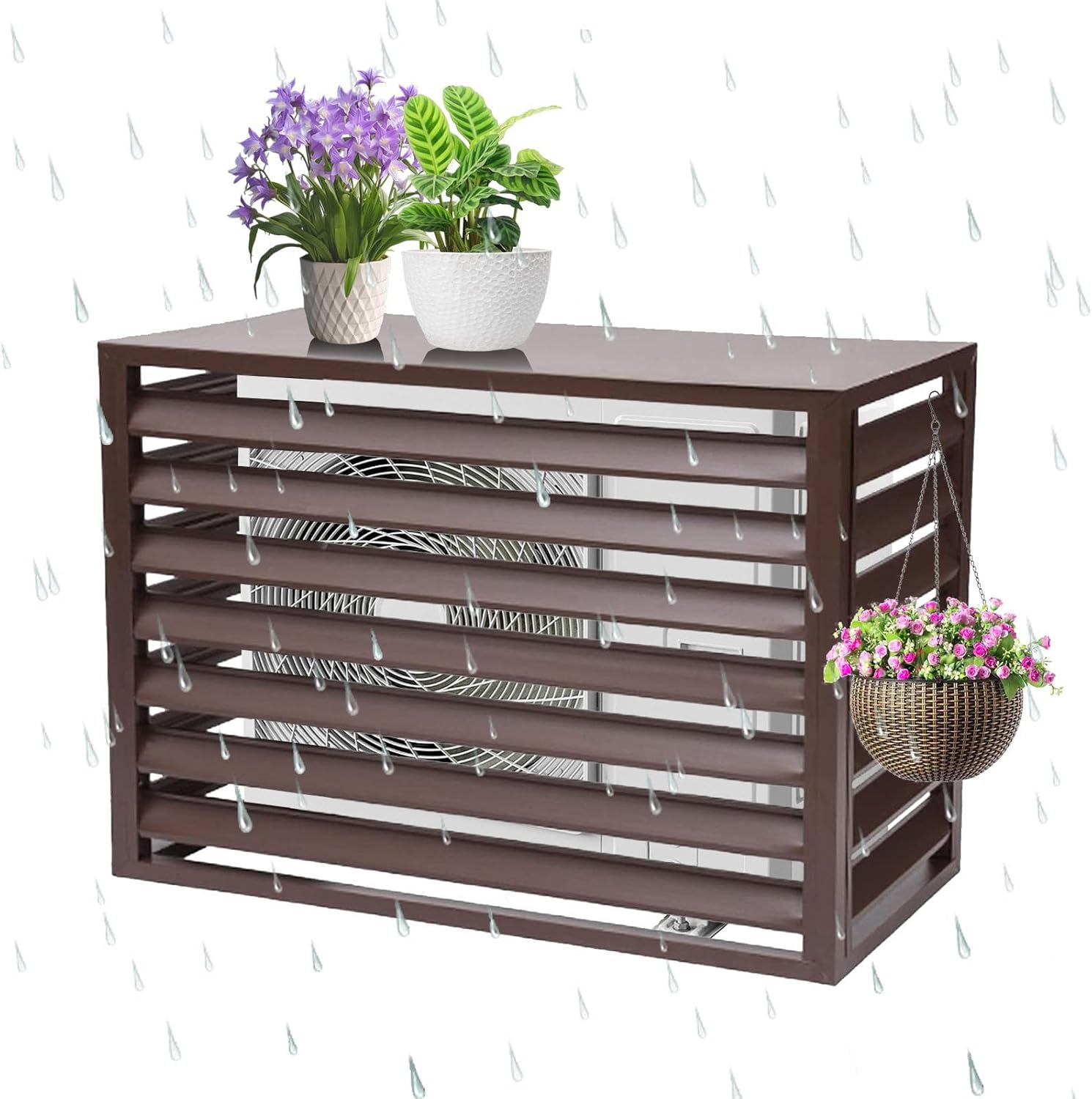 Air Conditioning Cover Aluminum, General Purpose Outdoor Air Conditioner Fence, Rainproof, Keep Away Branches and Leaves(Brown,110cm)