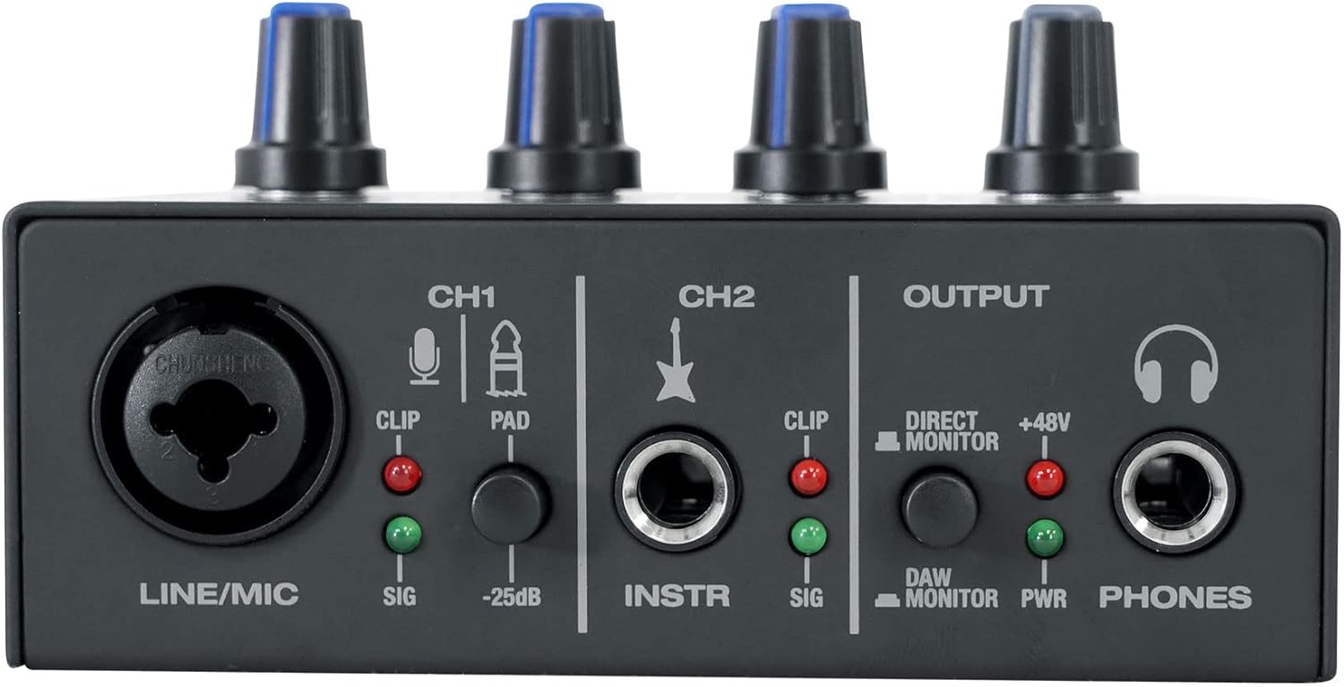 Rockville Podcasting Bundle: ROCK-U MINI 2x2 USB Recording Interface 24-Bit 192kHz, PRO-M50 Studio Headphones w/Detachable Coil Cable, 2-items