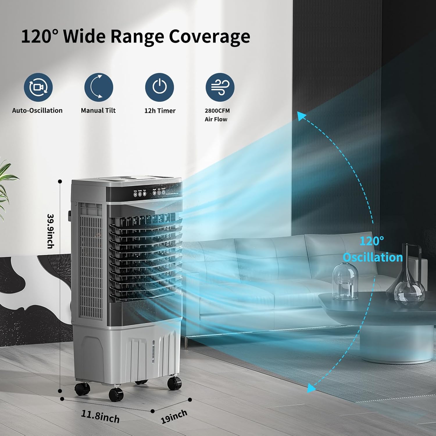 VCJ 8.2 Gal Swamp Cooler Air Conditioner, 3-In-1 12H Timer Evaporative Air Cooler with Remote, 3 Speeds, 6 Ice Packs, Portable Swamp Air Cooler for Room, Garage, Bedroom, Outdoor