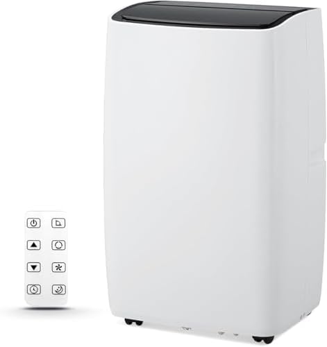 12000 BTU Portable Air Conditioner, 3-In-1 Energy Efficient Silent Cooling AC with Fan&Remote Control&Dehumidifier for Bedroom&Living Room&Hostel, Cools Up to 550Sq. Ft, Easy Assembly, White&Black