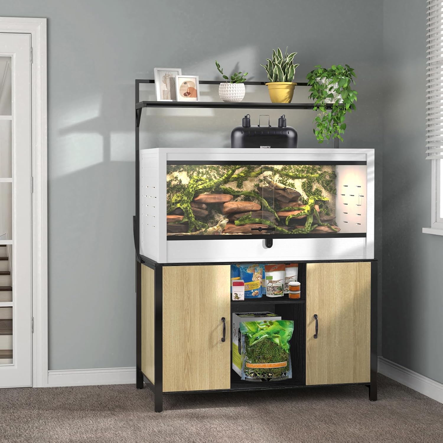 GDLF Reptile Tank Stand Terrarium Stand with Cabinet for Accessories Storage 48