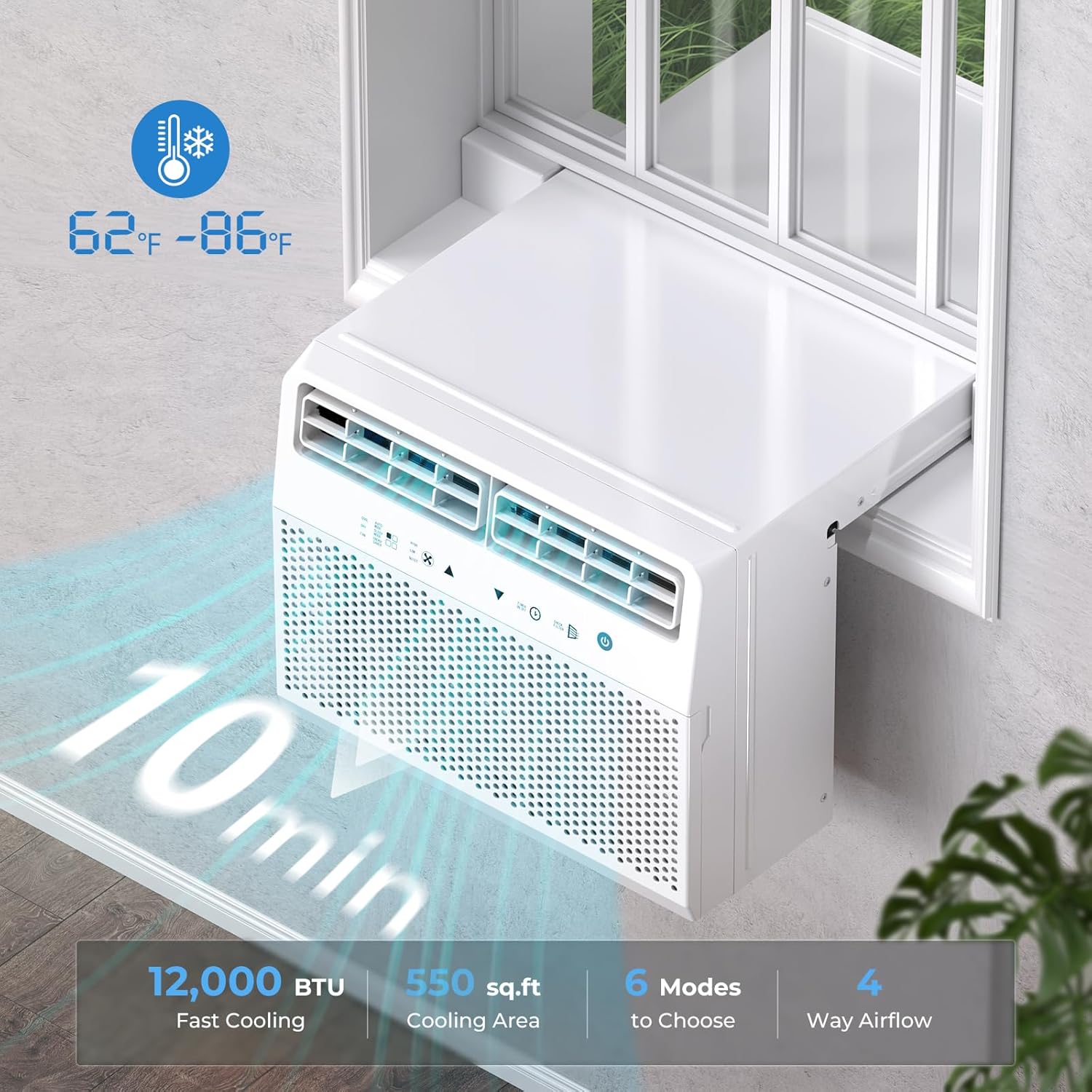 Antarctic Star U-Shaped Air Conditioner Window Unit 12000BTU, Ultra Quiet Window Air Conditioner Cools up to 550 Sq. Ft, Saddle Window AC Units with Full Window View, Energy Saving, Easy to install