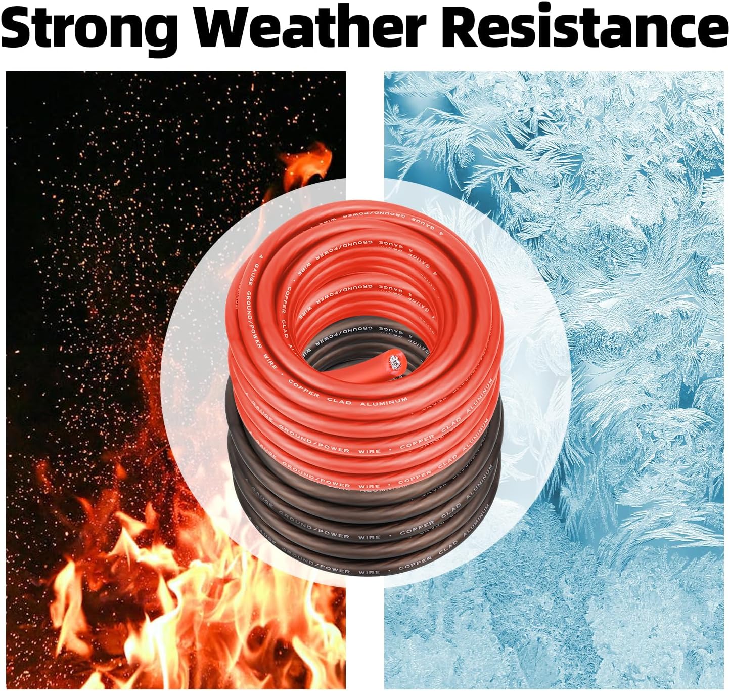 4 Gauge Wire (50FT Each, Black/Red) SGANGCAR True Spec Power Ground Wire Cable with 20 Lugs, 20 Heat Shrink Wrap,Copper Clad Aluminum CCA,for Power/Auto,Amplifier,Car Audio Speaker,Ground Cable