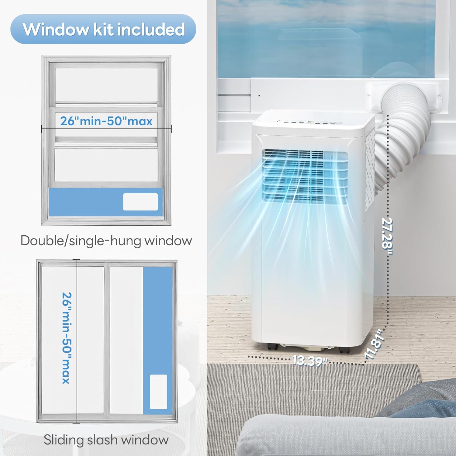 Portable Air Conditioner with Remote Control 3-in-1 8,000 Cooling, Fan, Dehumidifier Mode/Easy Install Window Kit/Sleep Mode/Timer